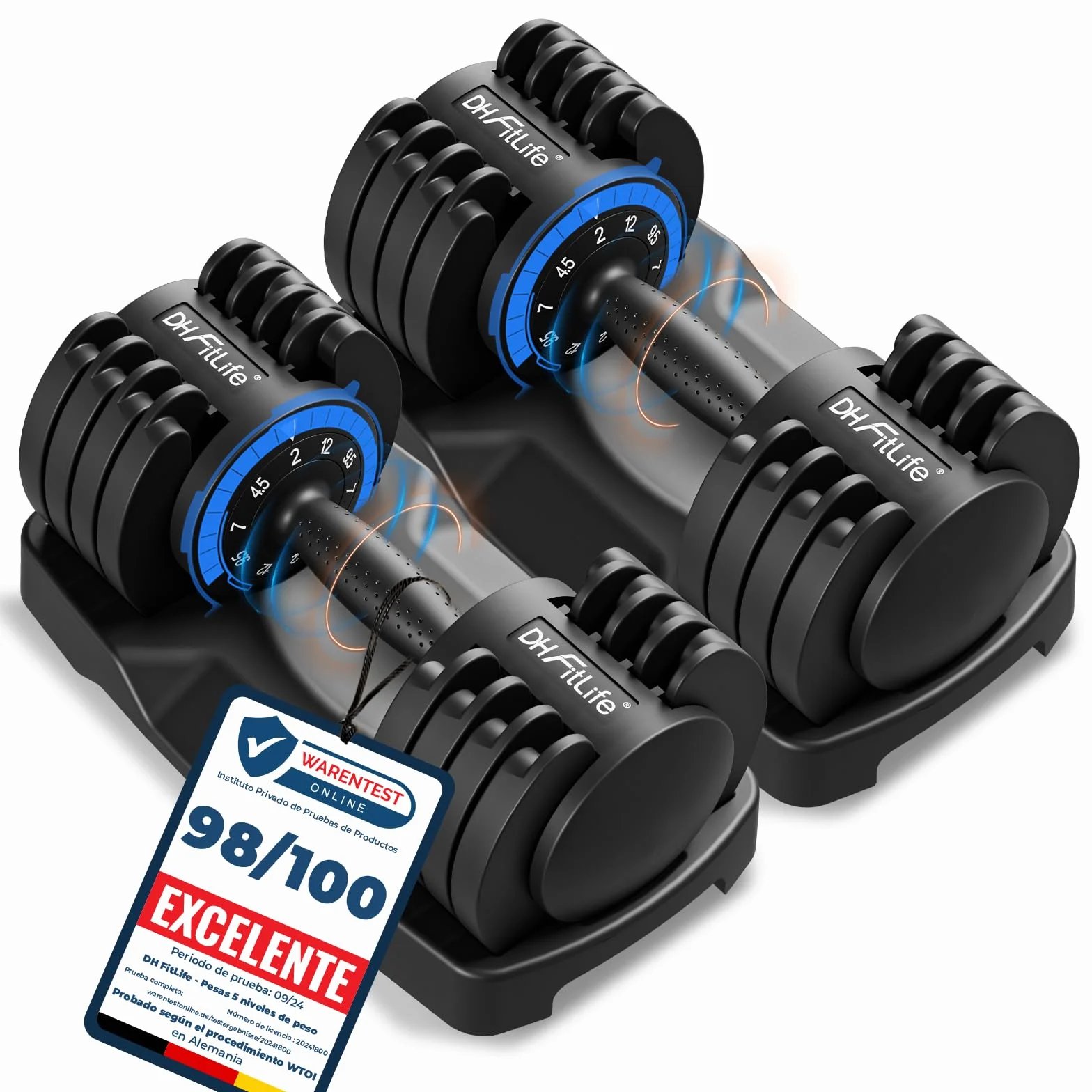 DH FitLife Mancuernas Ajustables 5 en 1, 2–12 kg con 5 Niveles de Peso, Discos Variables, Set de 2 Unidades