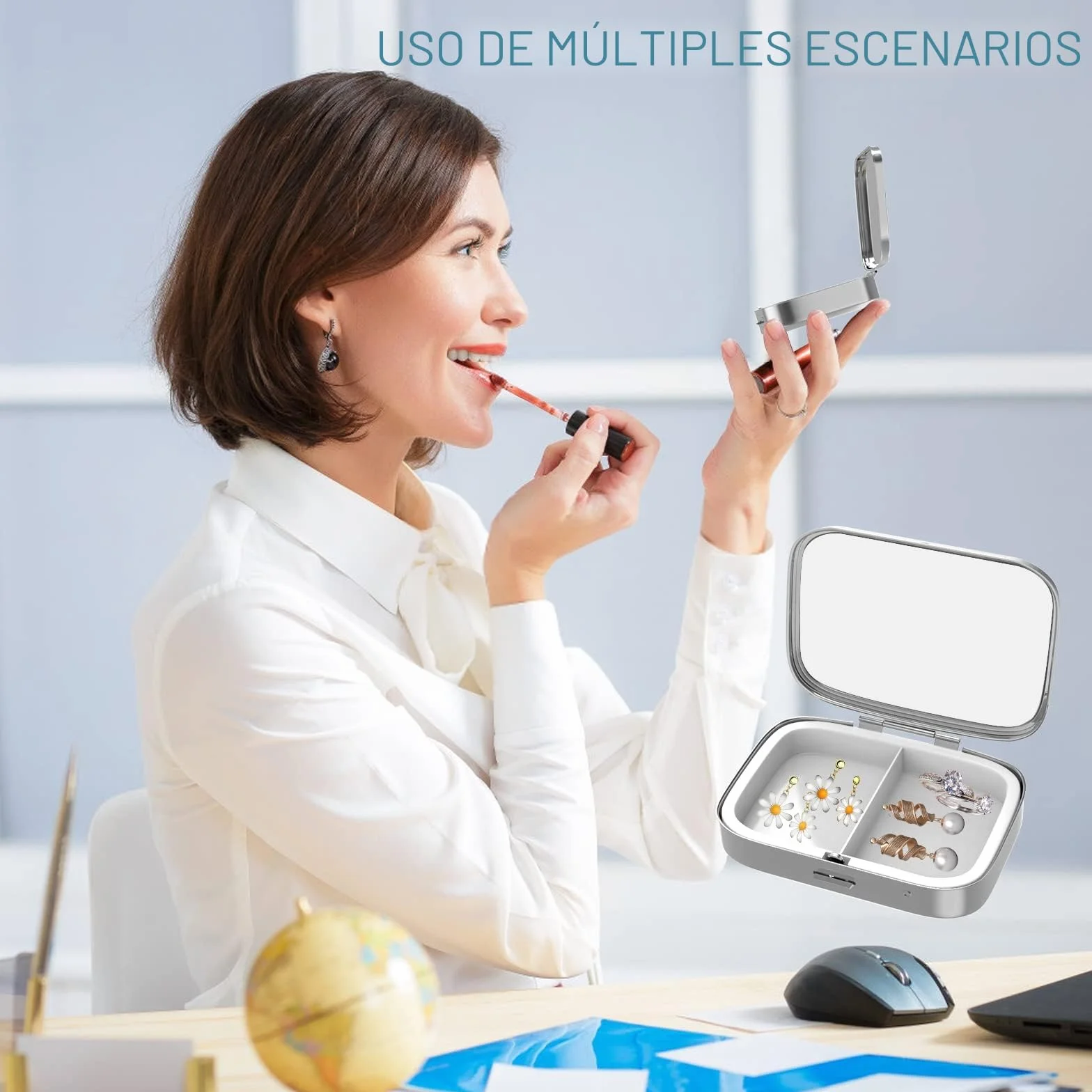 Pastillero de metal 2 compartimentos portátil para medicinas organizador de vitaminas
