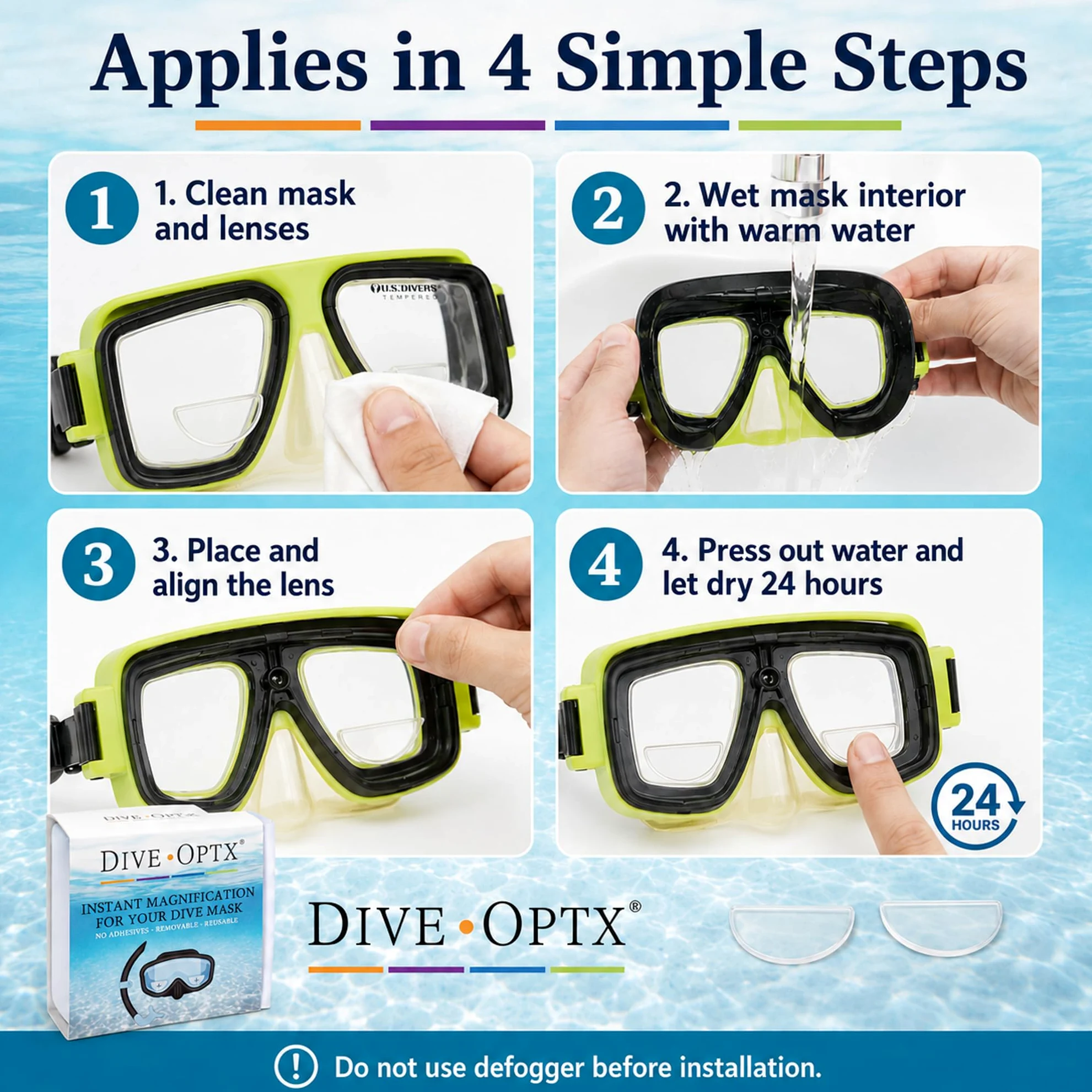 Calabria Hydrotac Dive OPTX - Lentes bifocales adhesivas para máscaras de buceo y gafas de buceo, activadas por agua, lectores reutilizables, Diameter: 1.6 Inches
