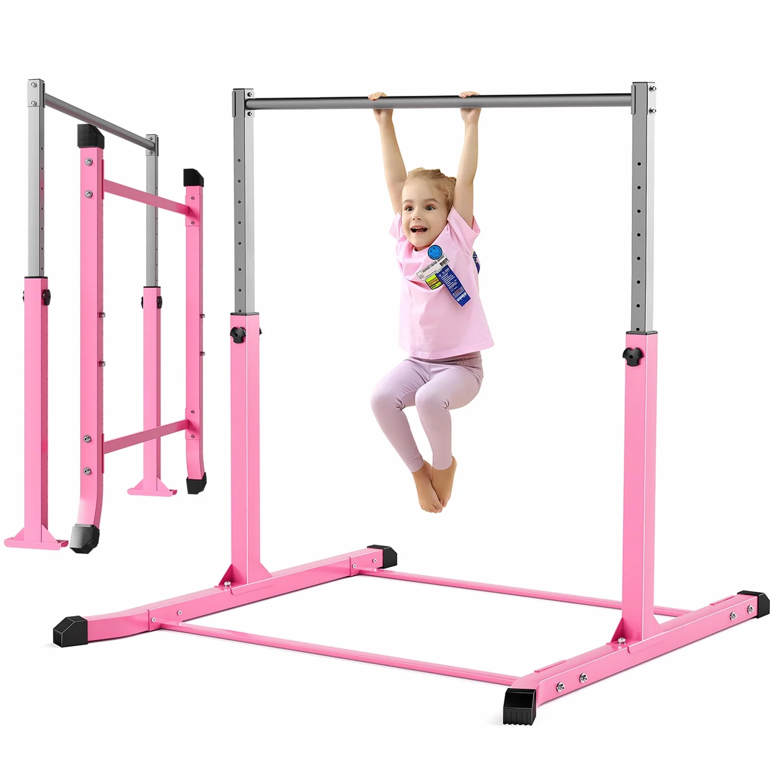 Mosebears Barra de gimnasia para niños, acero estable, altura ajustable 3-5 pies