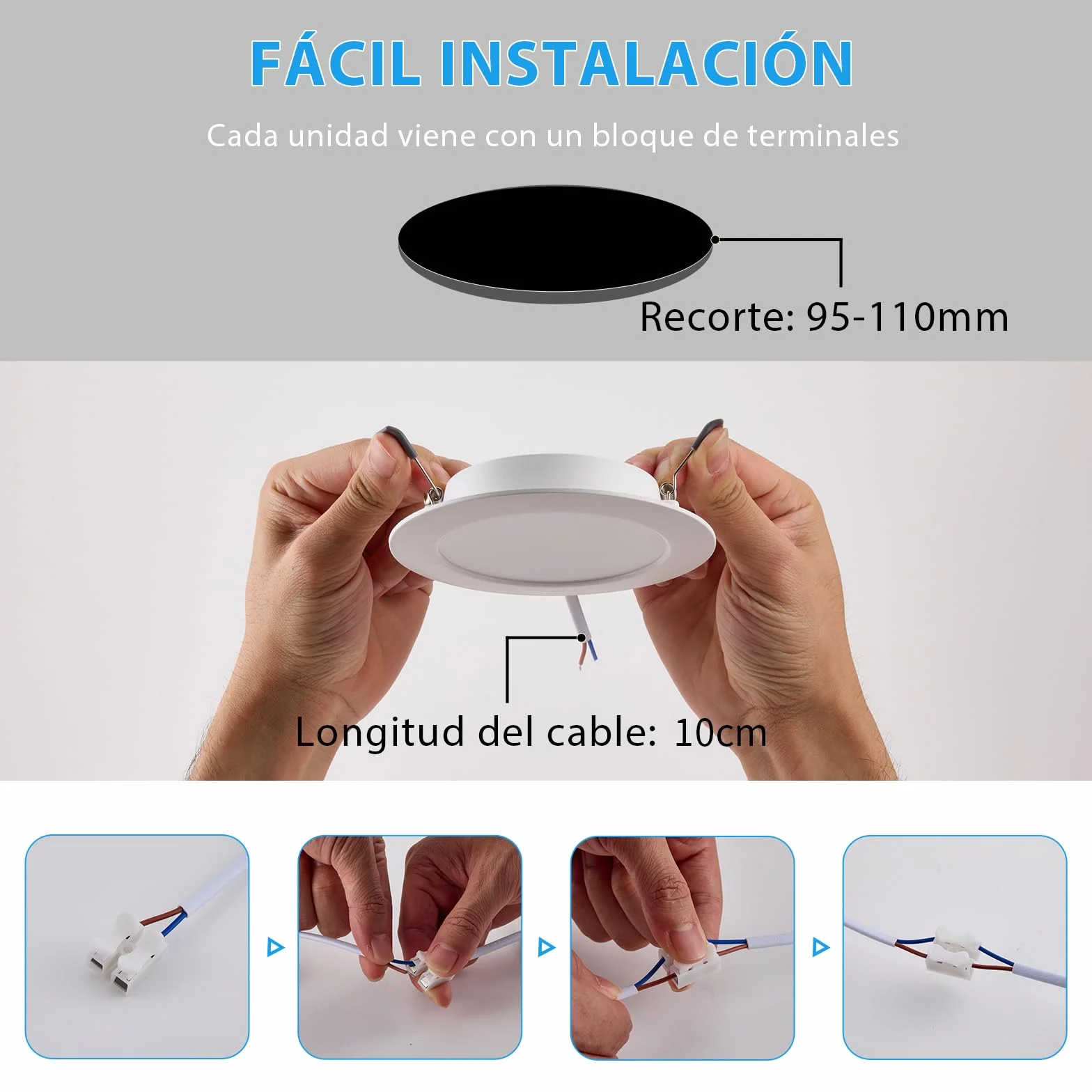 Focos LED empotrables 7W IP44 blanco cálido frío 3000K 4000K 6000K Ø95-110mm Lote 20