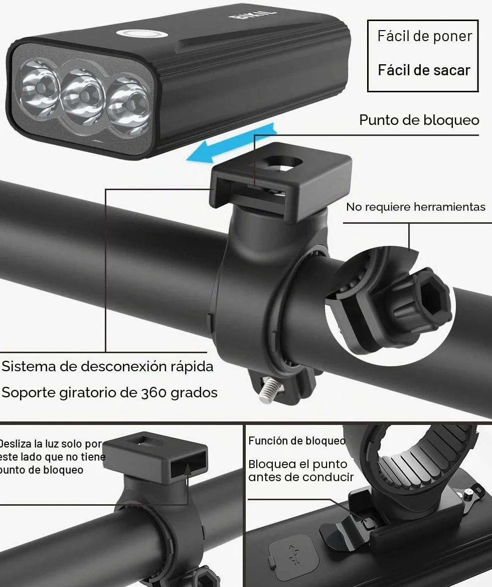 BIKIL luz Bicicleta 6400mAh luz Delantera Bicicleta Recargable USB C Luces Bicicleta Delantera y Trasera LED Impermeable Linterna Potente 2400 Lúmenes para Ciclismo Carretera y Montaña para la Noche