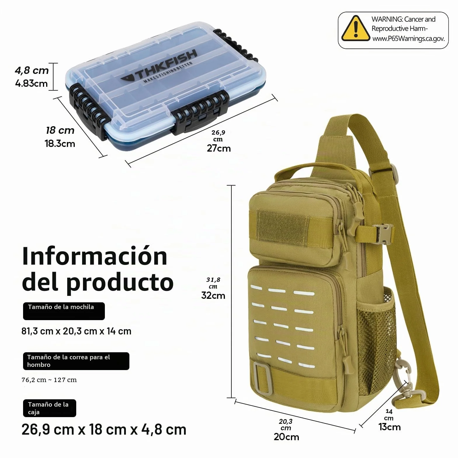 THKFISH Bolsa de Pesca Impermeable con Caja, Mochila y Bolsa de Hombro para Equipo, Camuflaje, Deportivo
