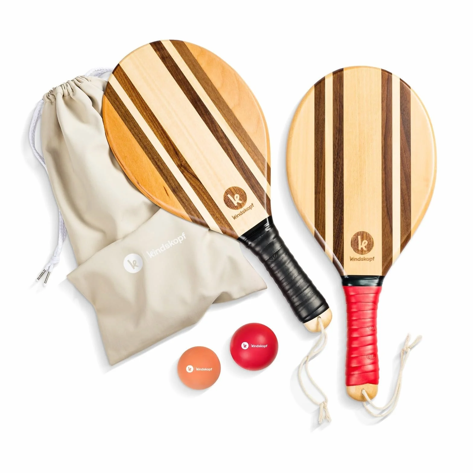 Set de Palas de Playa Premium Frescobol Palas de Madera Hechas a Mano con Bola y Funda