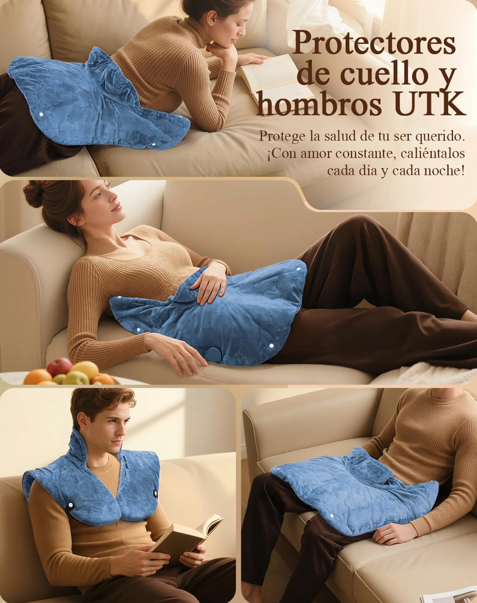 Utk Manta Electrica Espalda y Cuello, Regalo Madre, Manta Electrica Cervical, 30s Hombro Con Calentamiento Rápido, Hasta 70 °C, Equipado Con Banda Elástica, Egalo Mujer, Regalo Navidad (Azul)
