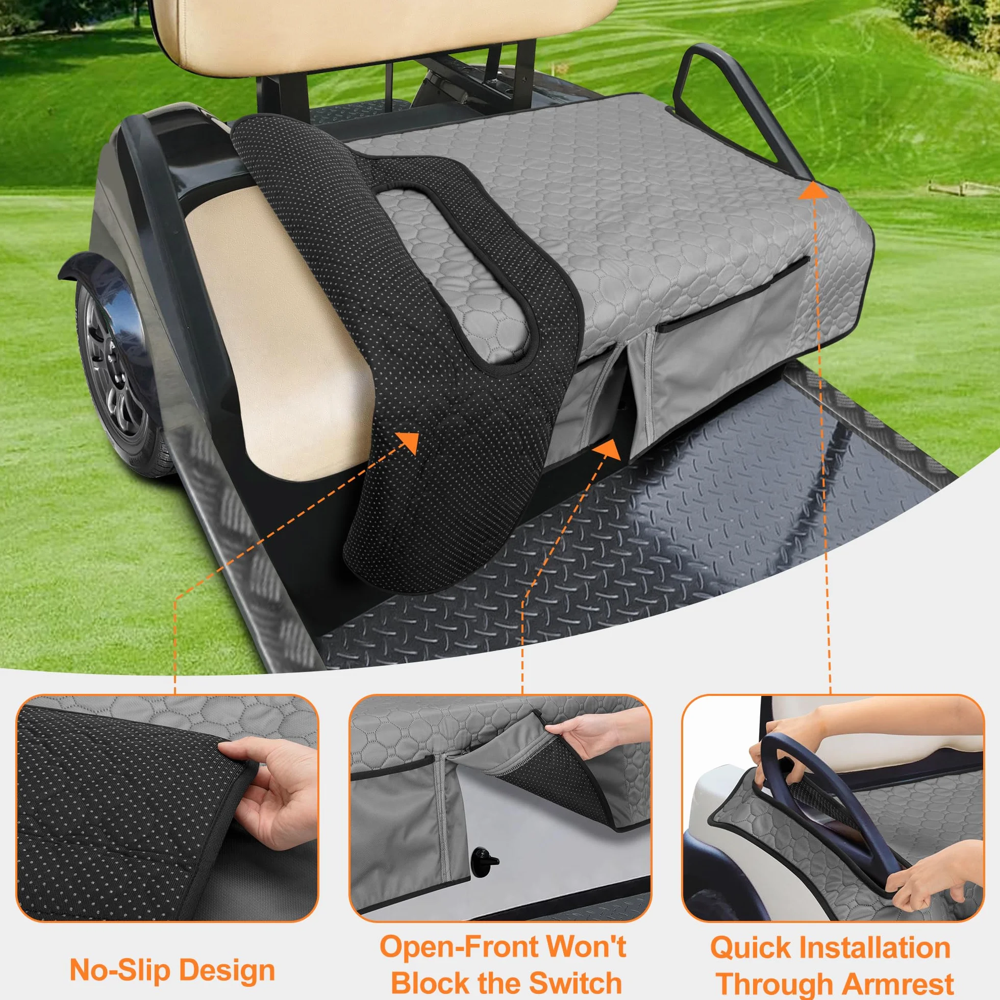 PGmoon Fundas para Asientos de Carrito de Golf, Manta Universal con 4 Bolsillos Delanteros y Base Antideslizante, Compatible con EZGO, Yamaha, Club Car y más, Asientos para 2 Personas