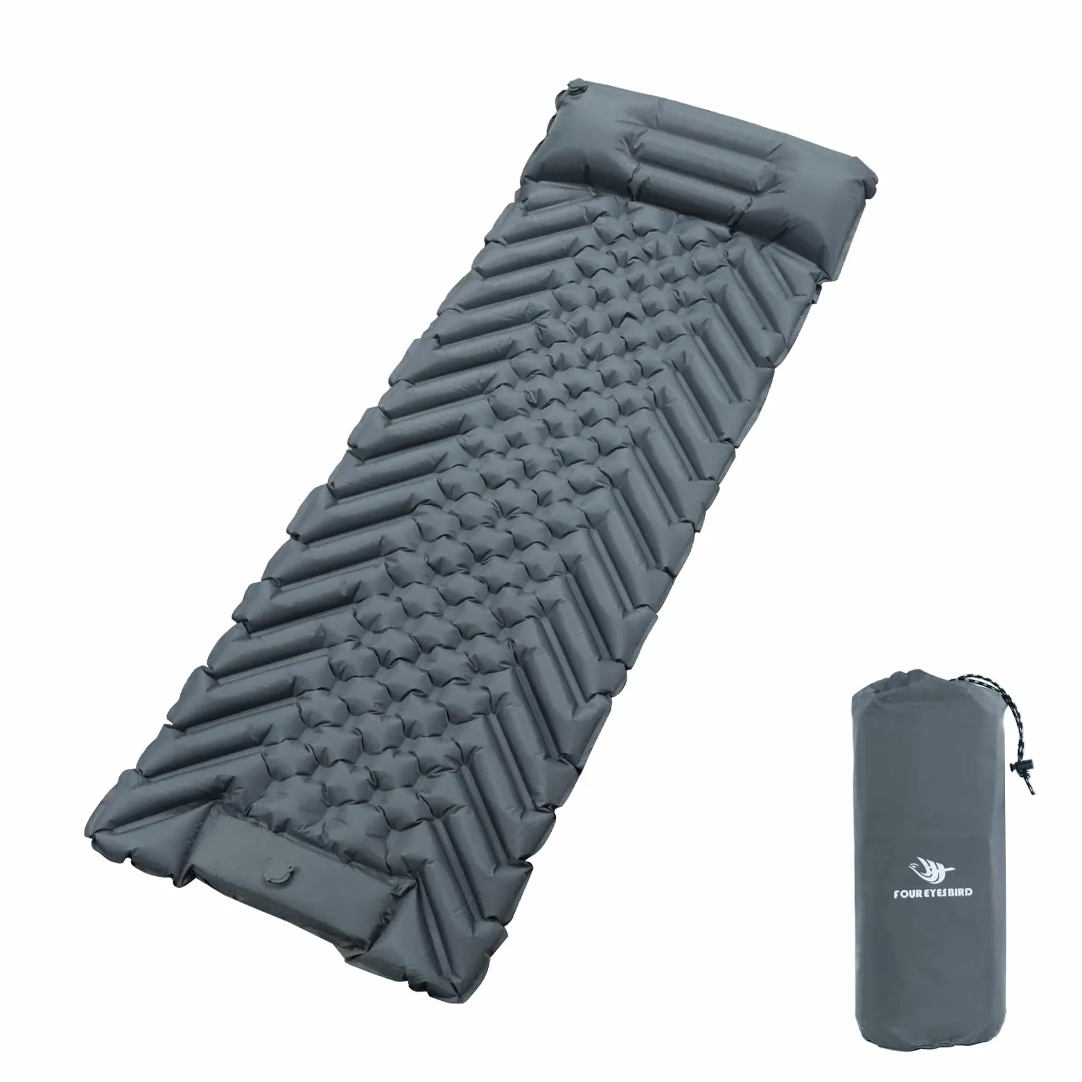 Colchoneta de dormir para acampar, ultraligera inflable con almohada, bomba de pie integrada para viajes, tienda de campaña, senderismo, mochileros (gris)