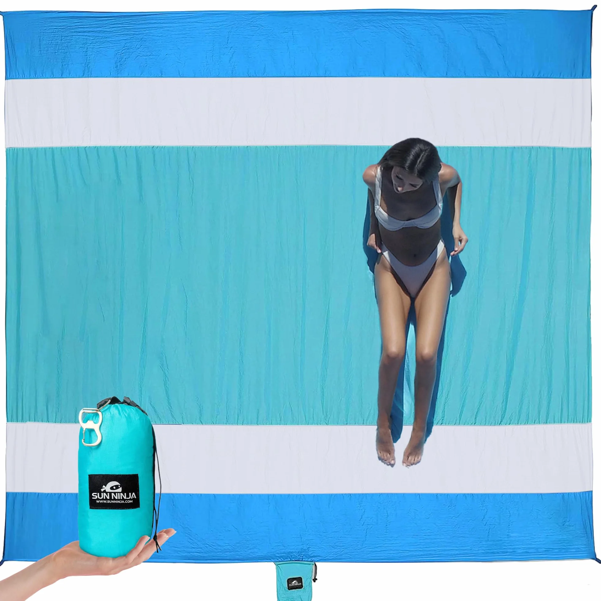 SUN NINJA Sand Proof Beach Blanket 10'x9' Lightweight Quick Dry with Travel Bag