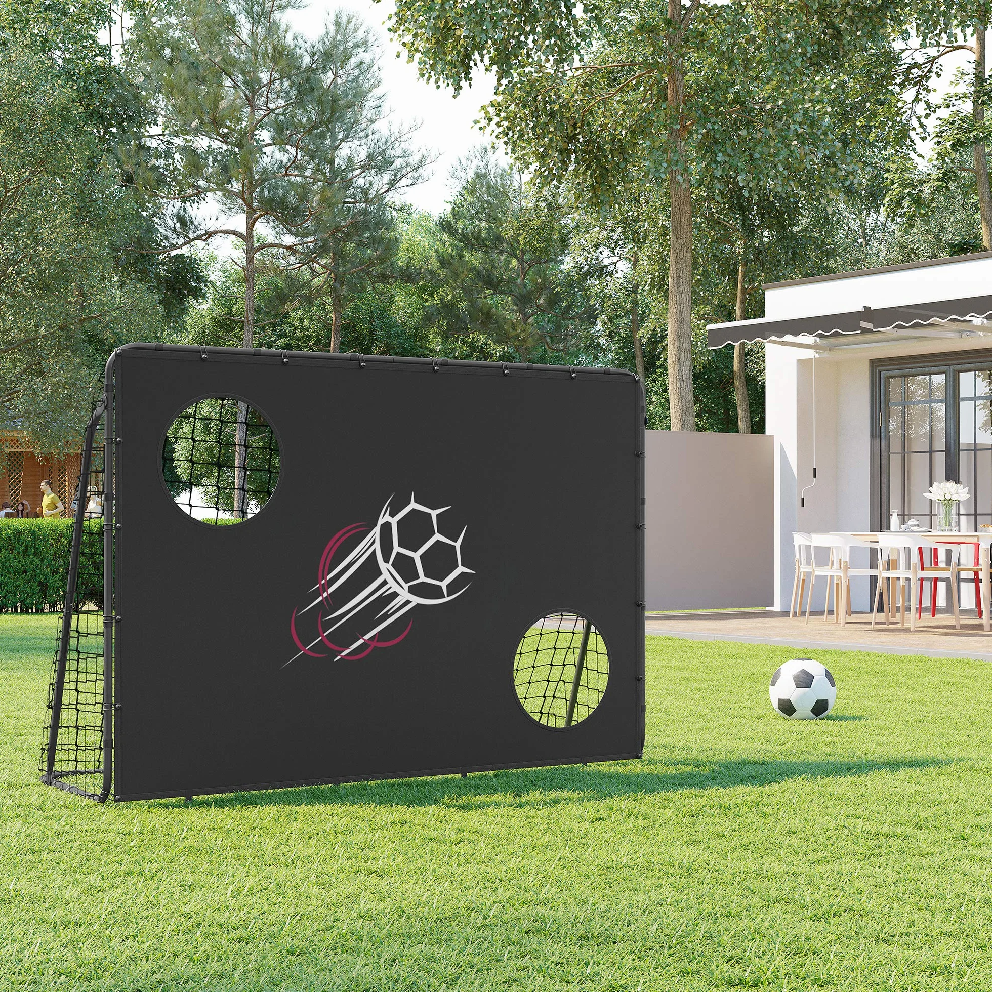 SONGMICS Portería de fútbol para niños, Red de PE, Tubos de Hierro, Negro SZQ215B02