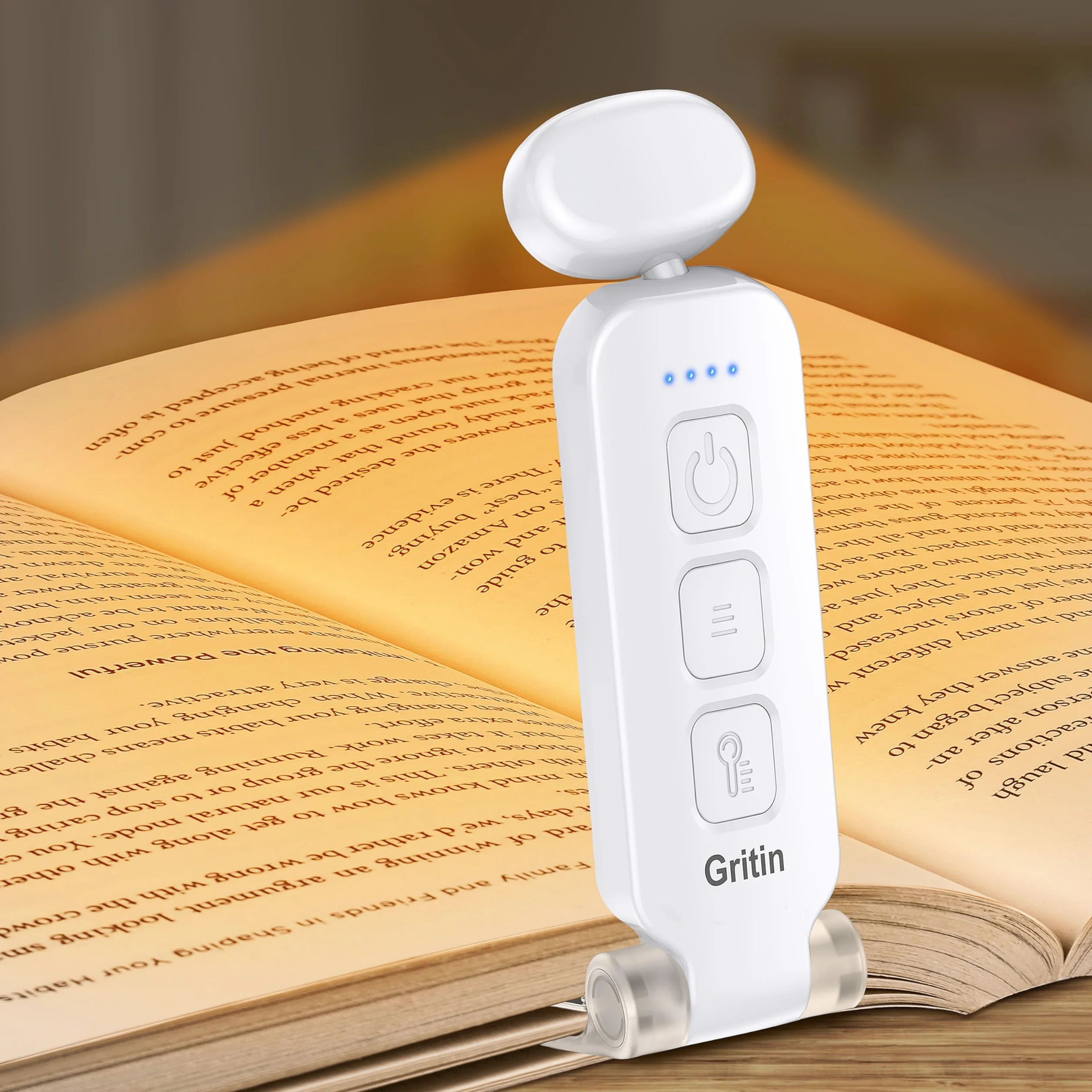Gritin Luz de Lectura Recargable Ultraportátil con Pinzas, 3 Colores 5 Brillos Ajustables, Plegable Protección Ocular