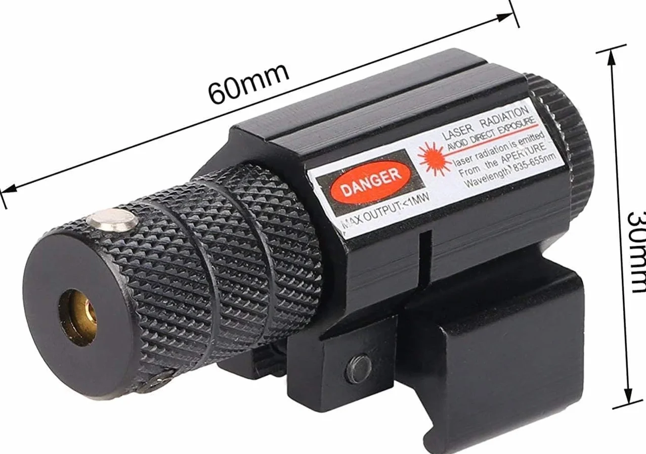 KinZon Mira Láser Táctica Roja con Montaje en Rail Picatinny 20mm, para Fusiles de Caza, Carabinas, Pistolas y Armas Cortas, Airsoft. 2 Diseños a Elegir