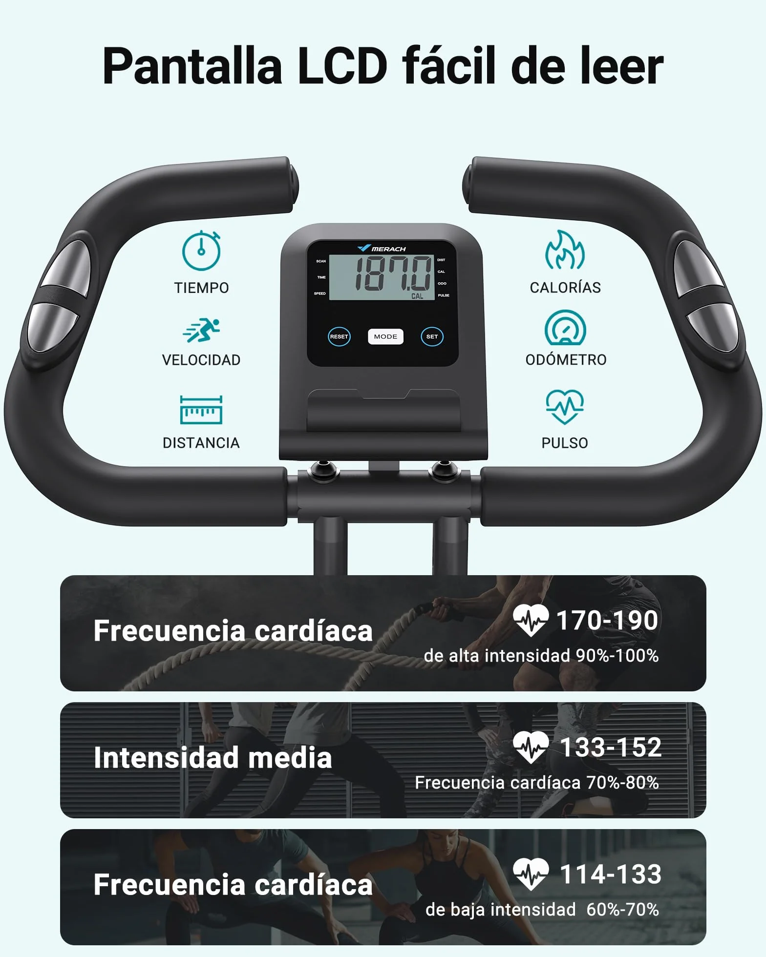MERACH Bicicleta Estática 4 en 1 con App Entrenamiento, Bicicleta Estatica Plegable Silenciosa, Resistencia Magnética de 16 Niveles, Banda de Resistencia, Pantalla LCD, Medición Pulso, Asiento Cómodo
