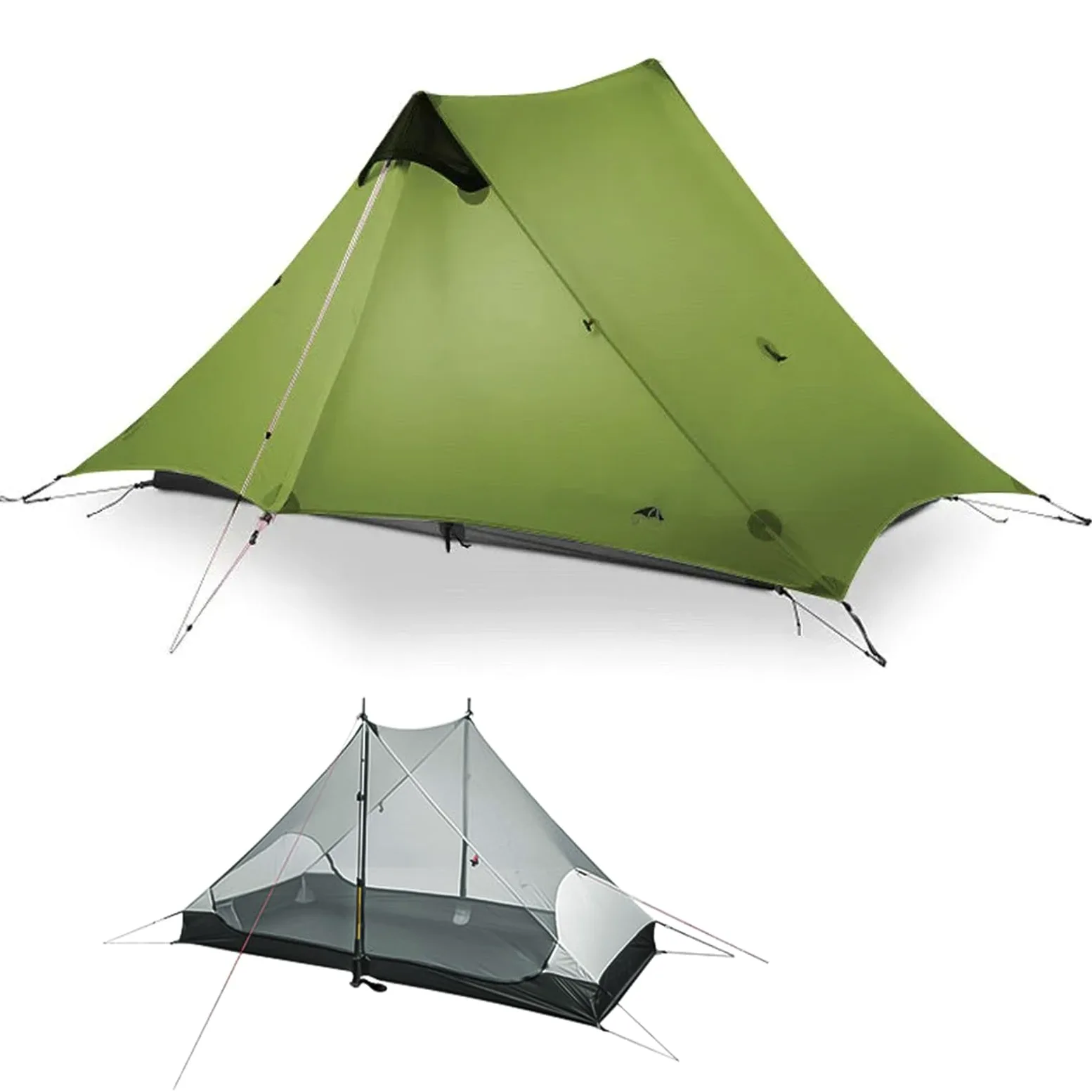 3FULGEAR Lanshan 2 - Tienda de campaña Ultraligera para 2 Personas, 3/4 Estaciones, 15D Silnylon sin Varilla, para Camping, Senderismo y montañismo