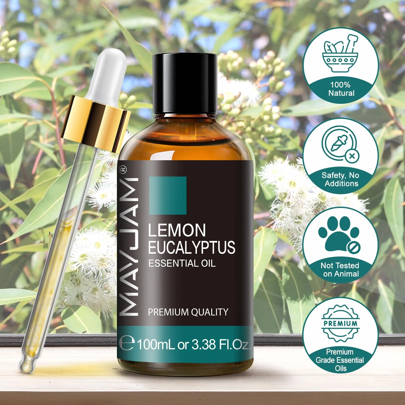 Aceites Esenciales de Eucalipto Limón 100ML, MAYJAM Aceite de Eucalipto Limón 100% Puro para Aromaterapia y Difusor