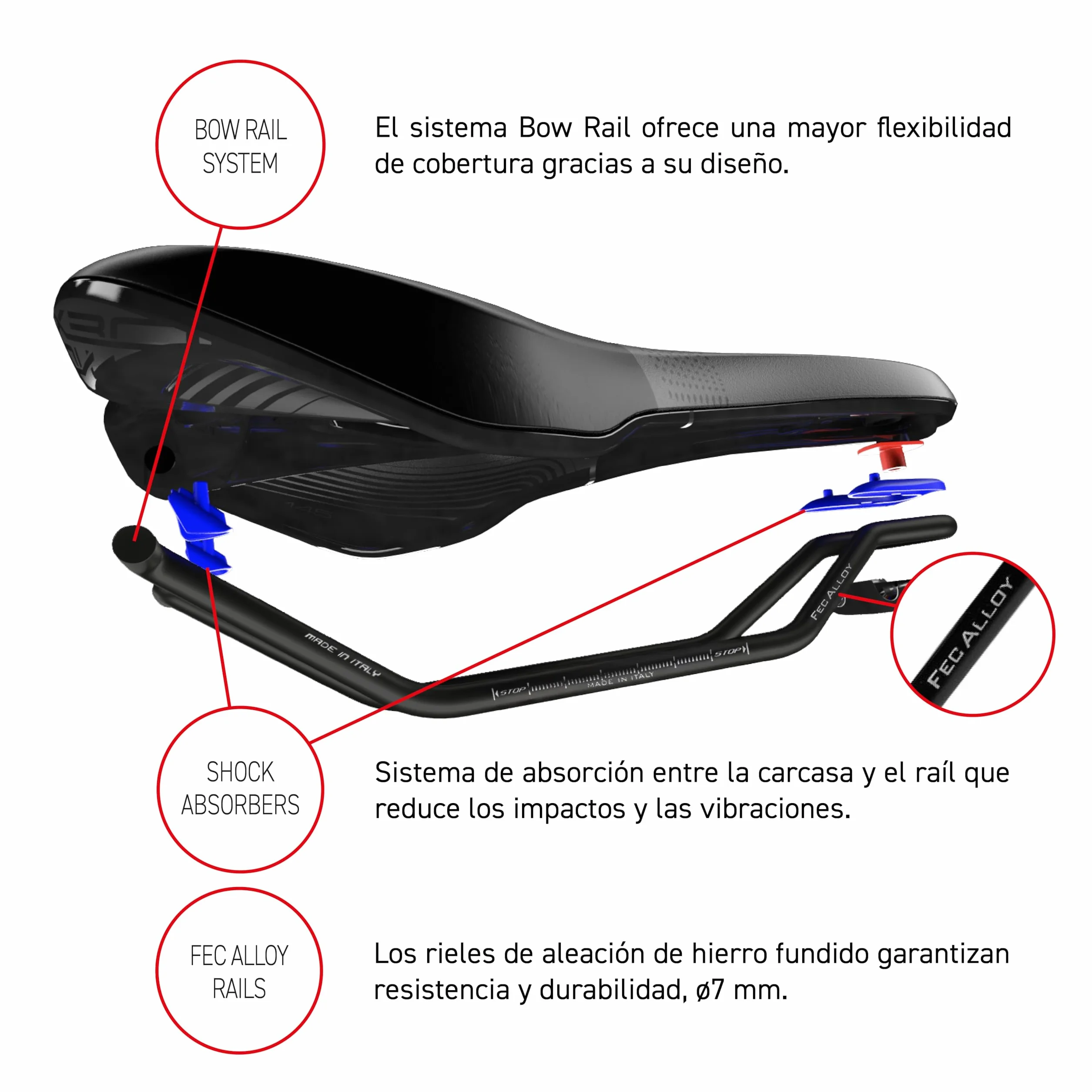 Selle Italia X-Bow Superflow - Sillín de Bicicleta de Montaña, Trekking, Enduro, E-Bike, E-Mountain Bike, Agujero Anatómico, Cuadro Aleación FeC, Amortiguadores