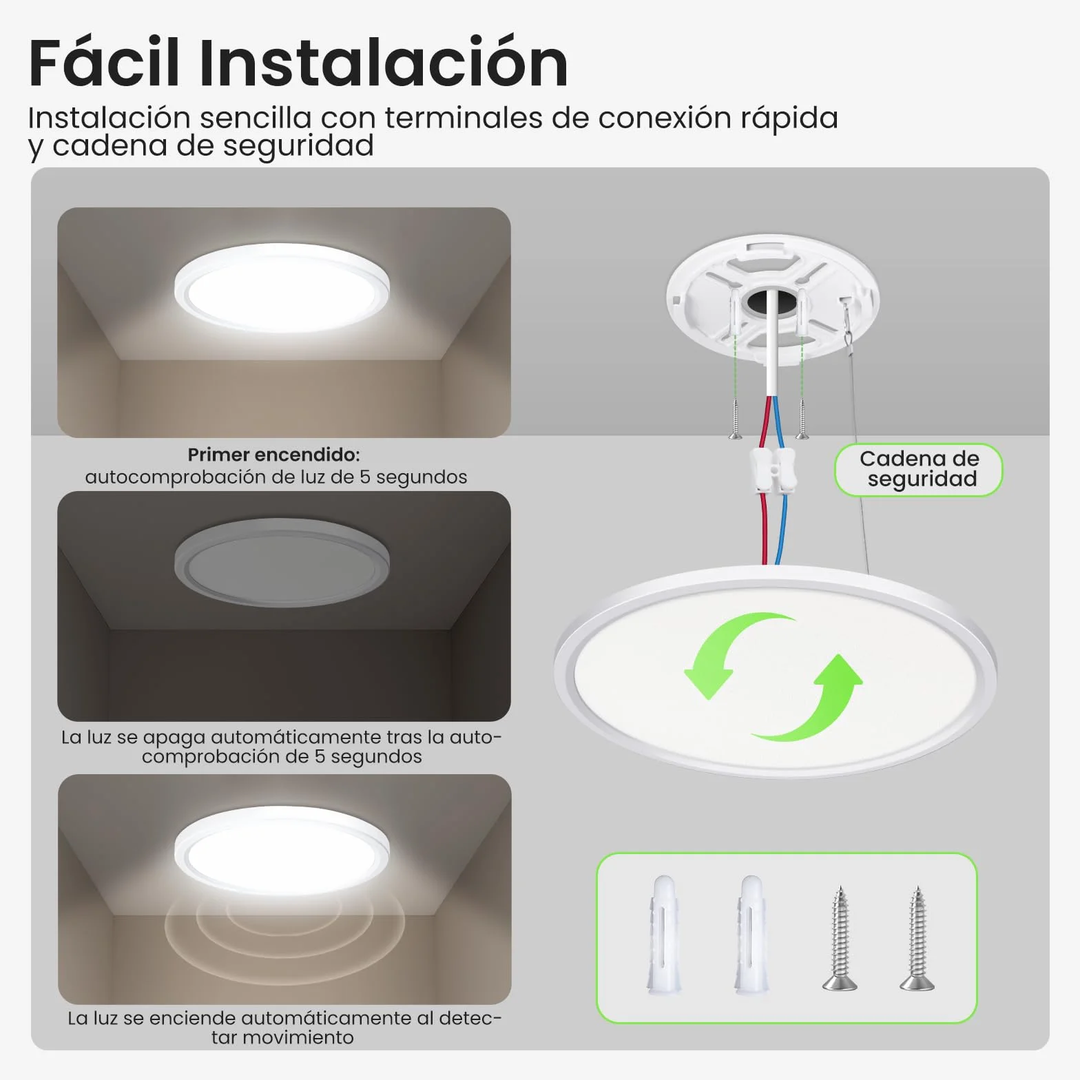 ALUSSO Plafon LED con Sensor de Movimiento Radar 18W 1600LM 3000K/4000K/6500K IP44 22cm