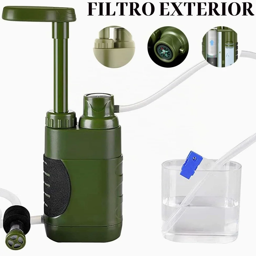 Namvo Filtro de agua para exteriores, tratamiento de agua potable, 3000 L, para supervivencia y camping, para equipo de emergencia, color verde militar