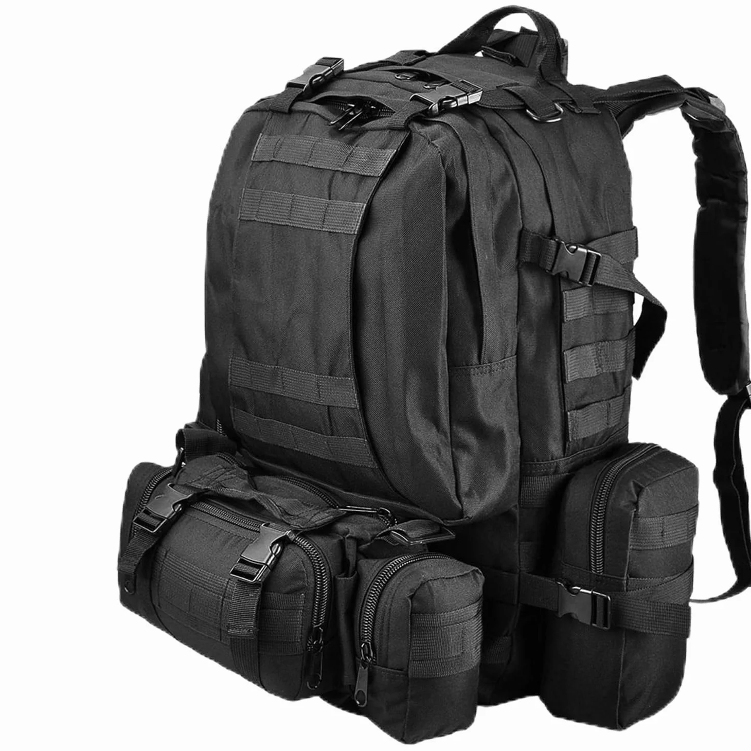 aiGear 55L Mochilas Tácticas Militar Gran Capacidad con Sistema Molle Negra | Bolsa de Emergencia Para 3 Días, Impermeable, Mochila de Asalto Molle, para Senderismo, Pesca, Acampada, Equipo de Emergencia