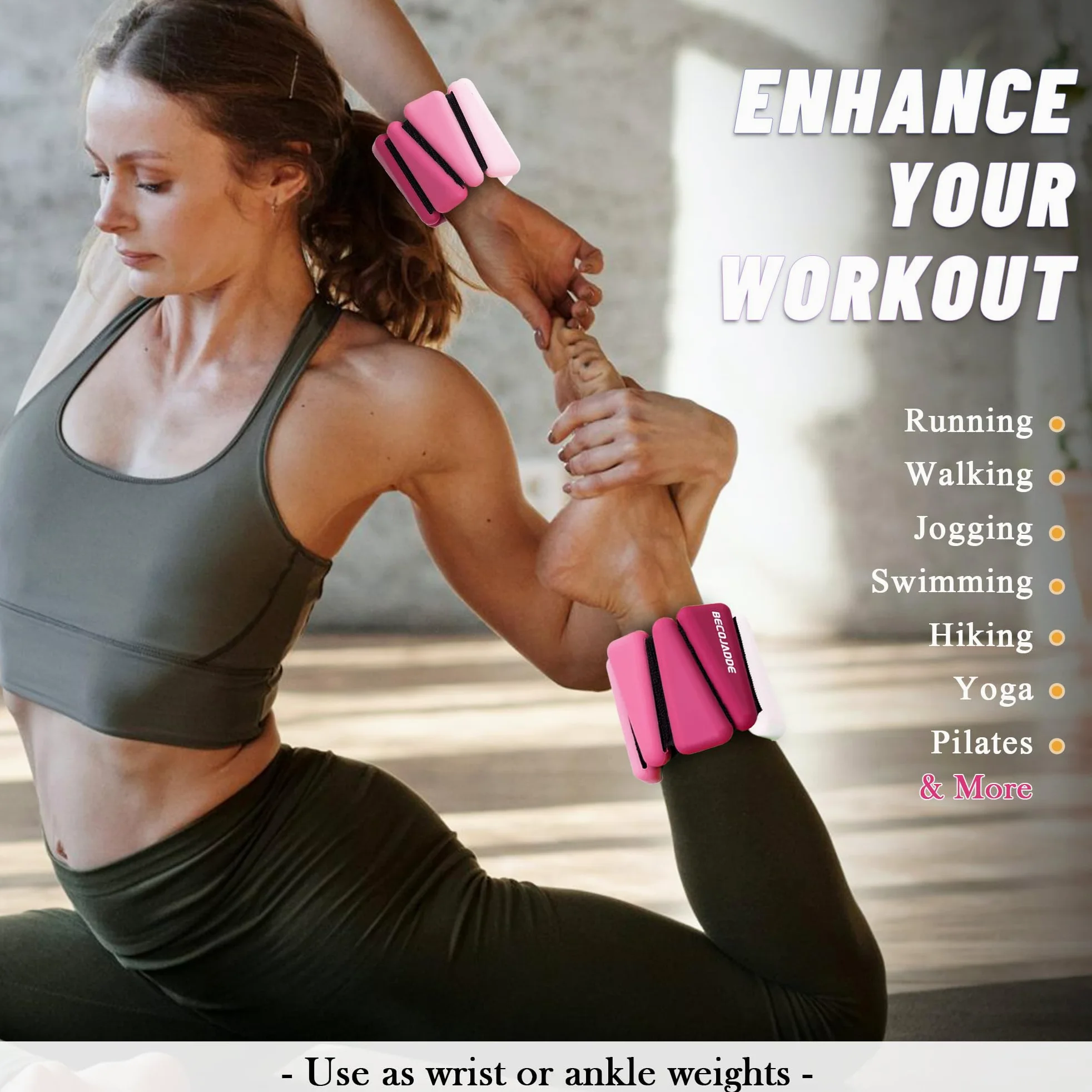BECOJADDE Juego de 2 pesas de tobillo para mujer (1 libra/2 libras cada una), pesas ajustables para brazo y pierna para mujeres y hombres, adecuadas para caminar, nadar, correr, pilates, yoga