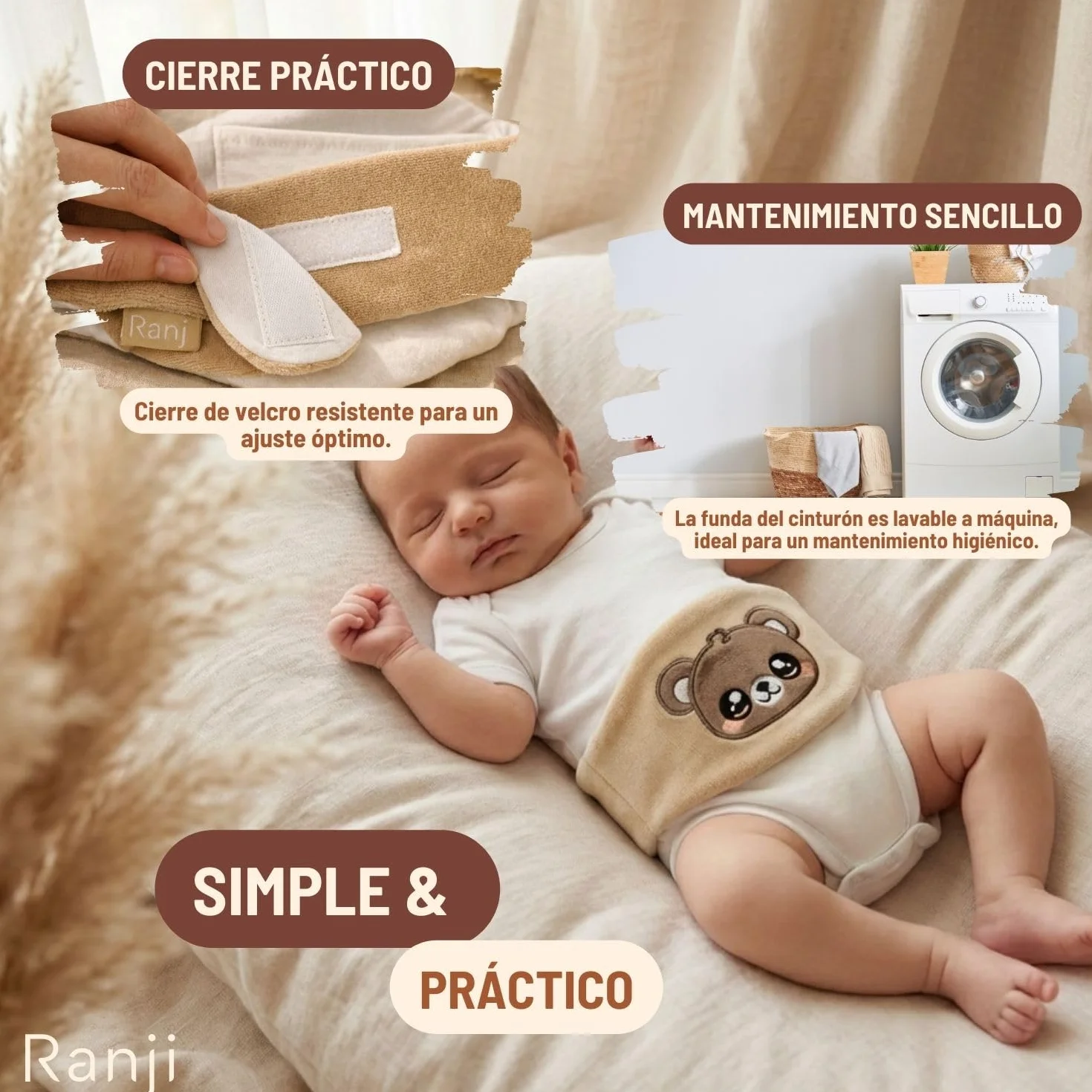 Cinturón Anticólicos Bebé con Huesos de Cereza - Saquito de Semillas para Cólicos Bebé Recién Nacido, Algodón Orgánico GOTS & Certificación OEKO-TEX, Apto Microondas (Osito)
