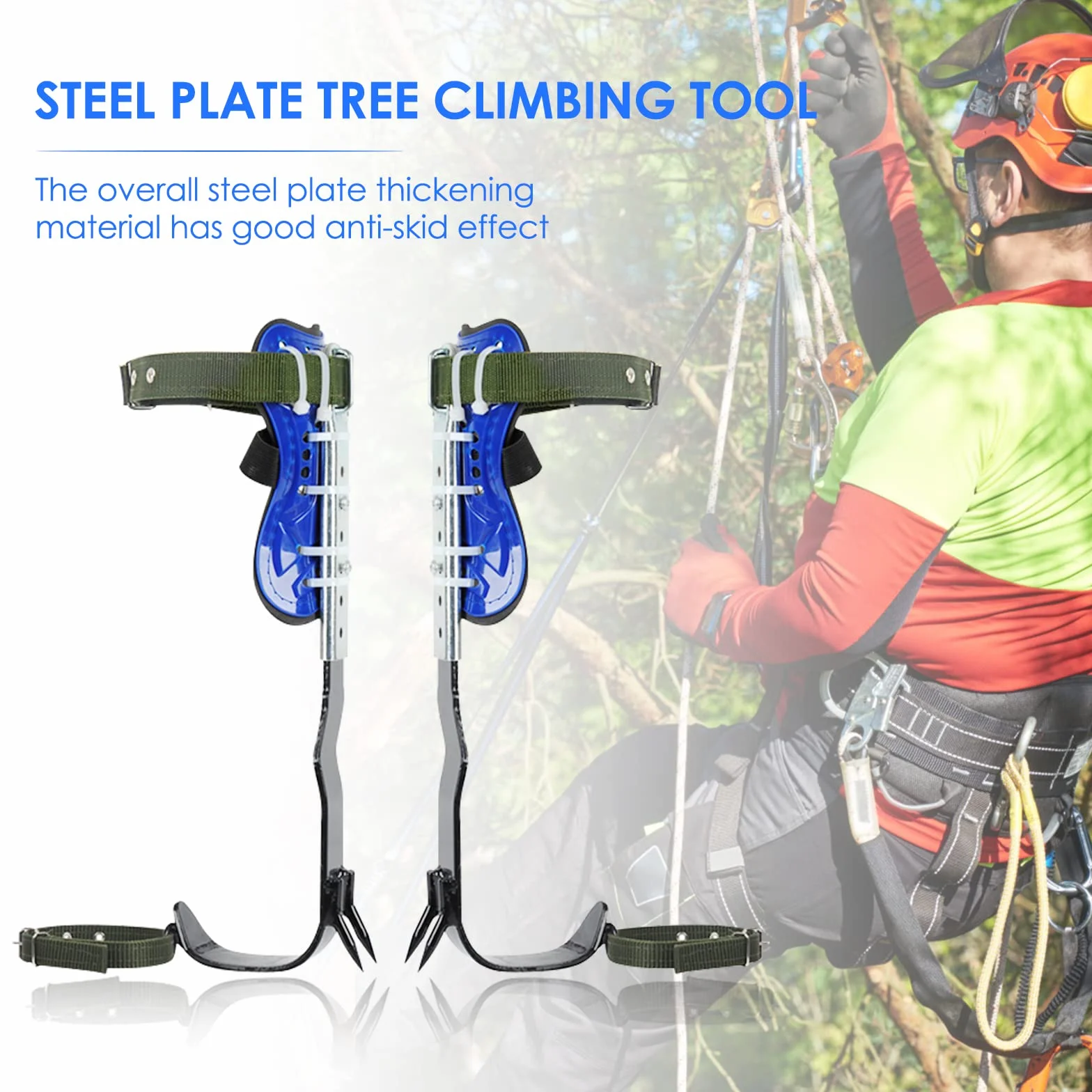 Crampones de árbol con 2 Engranajes y Correas de Seguridad de 5 Puntos, Juego de trepadores de árboles con crampones Altura Ajustable de la Pantorrilla, fácil de Usar para Recoger Frutas