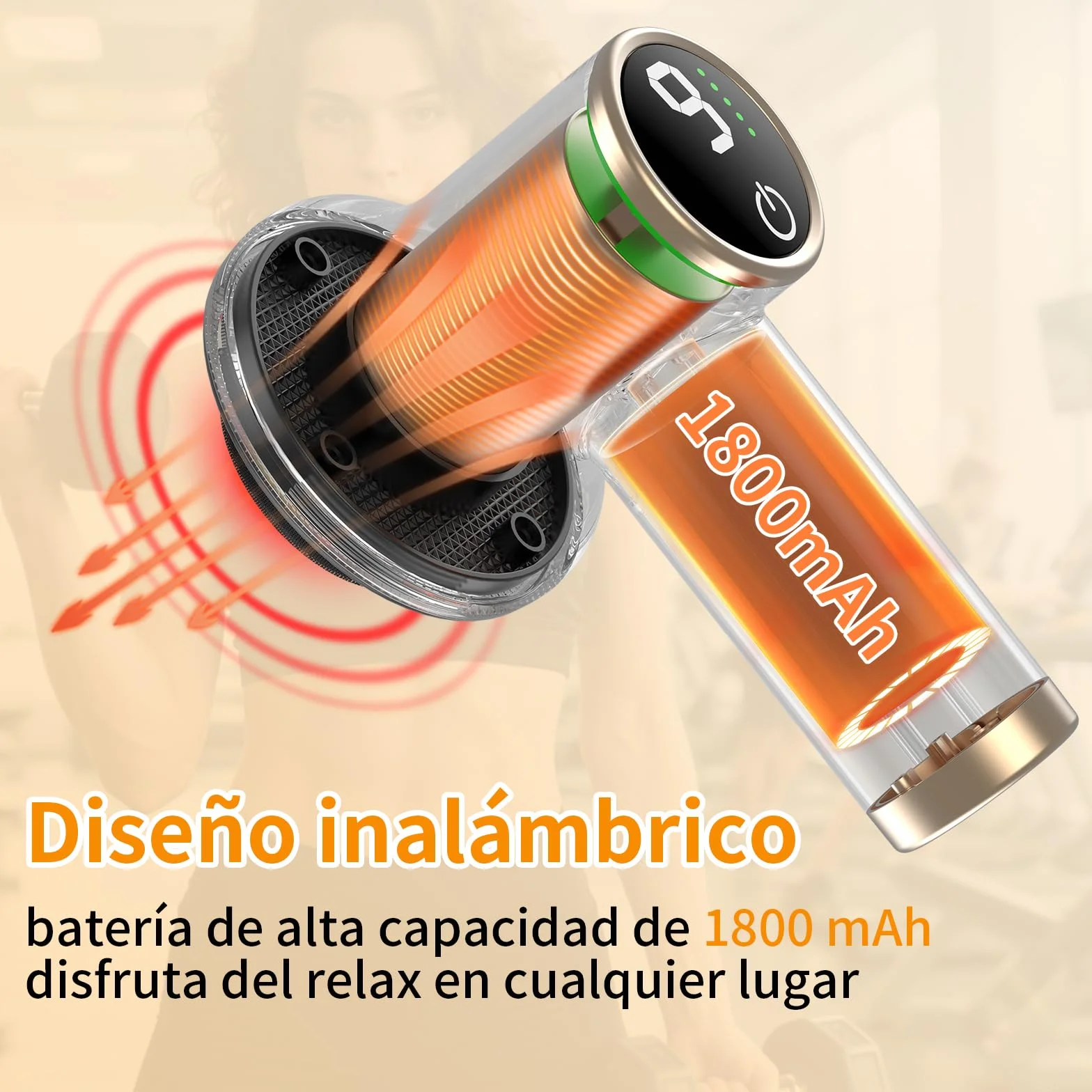 Masajeador Reductor y Anticelulítico Eléctrico, 9 Velocidades, Batería Larga Duración, 8 Cabezales, Negro