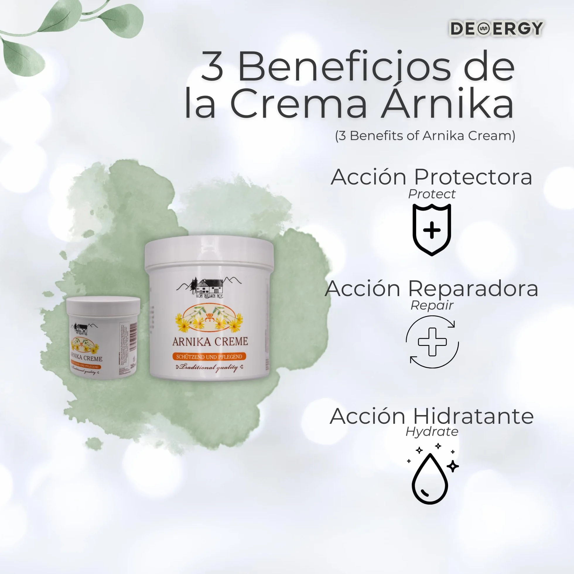 DEMERGY® Sin Dolor Crema Árnica Antiinflamatoria Nueva Fórmula, Producto Alemán para Dolor Muscular y Articulaciones