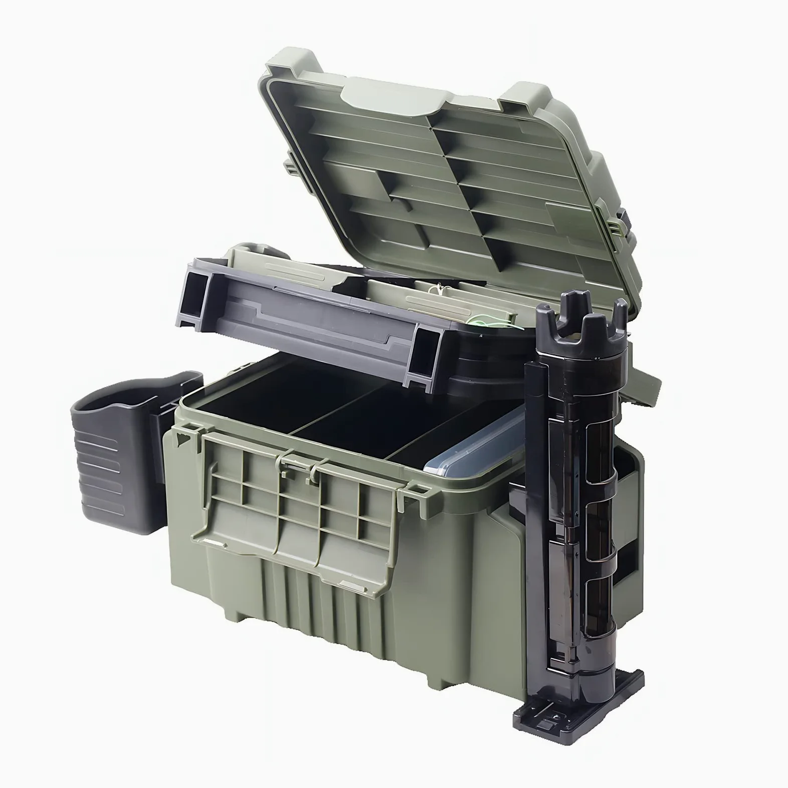 Caja de aparejos de pesca de capas, caja de aparejos de pesca impermeable, portátil, contenedor de señuelos con divisores ajustables, organizadores de pesca y almacenamiento, grande