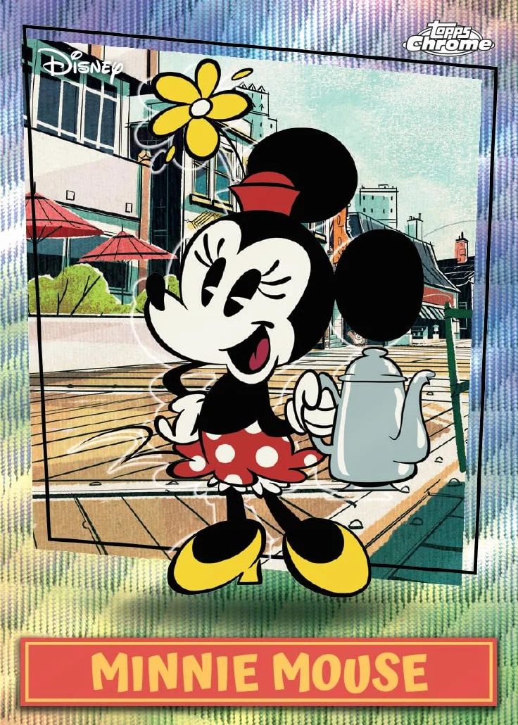2026 Topps Disney Neon Advantage Box contiene 35 tarjetas con dos tarjetas base paralelas con tarjetas paralelas de diamante por caja.