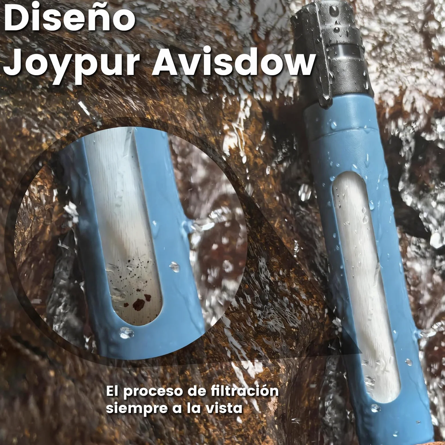 Filtro de Agua Portátil de 0.01µm con Ventana Visible, Purificador para Acampar y Senderismo, Filtro Personal Ligero de 50g para Mochila, Supervivencia y Viajes (Azul 4)