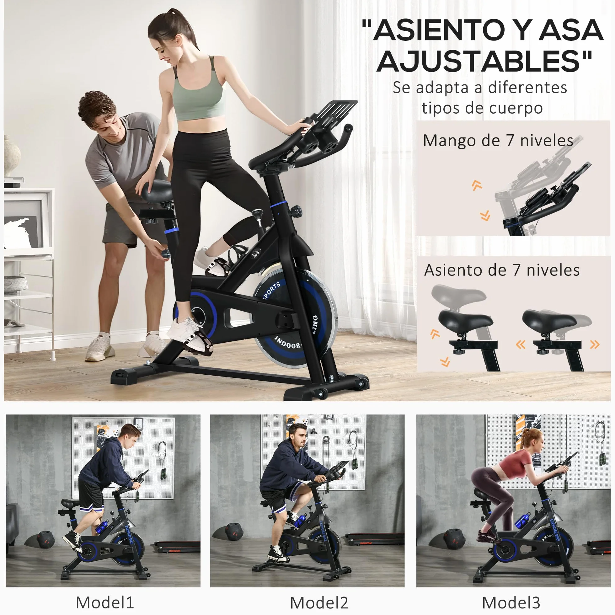 HOMCOM Bicicleta Estática con Resistencia Regulable Bici Estática Bicicleta de Fitness con Volante de Inercia 8 kg Pantalla LCD Manillar y Asiento Ajustable para Casa Gimnasio Azul