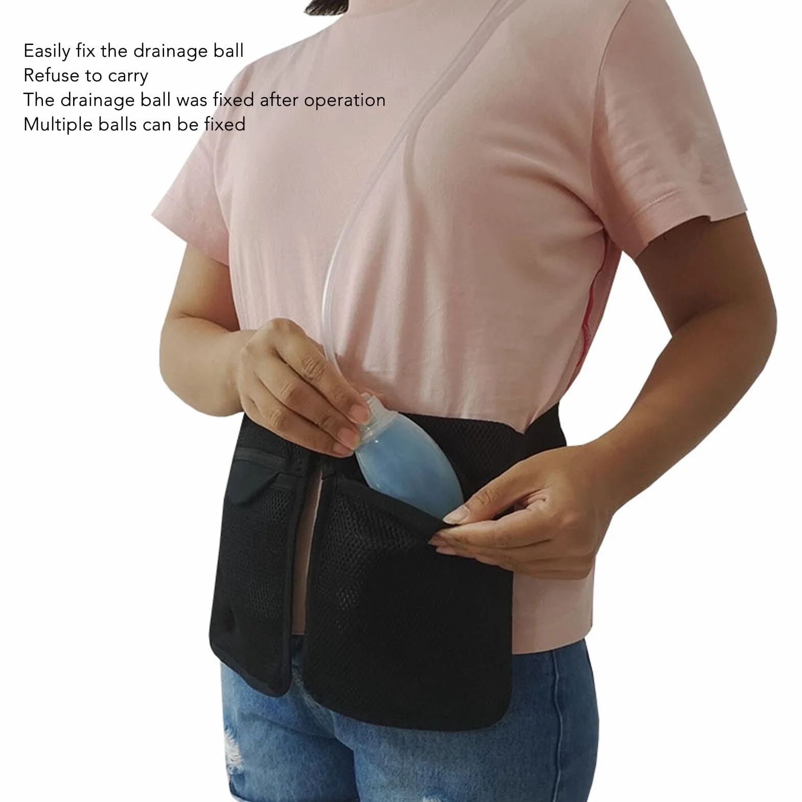 Fyearfly Soporte De Drenaje De Mastectomía, Cinturón Ajustable De Fijación De Presión Negativa, Bolsa De Drenaje De 2 Bolsillos