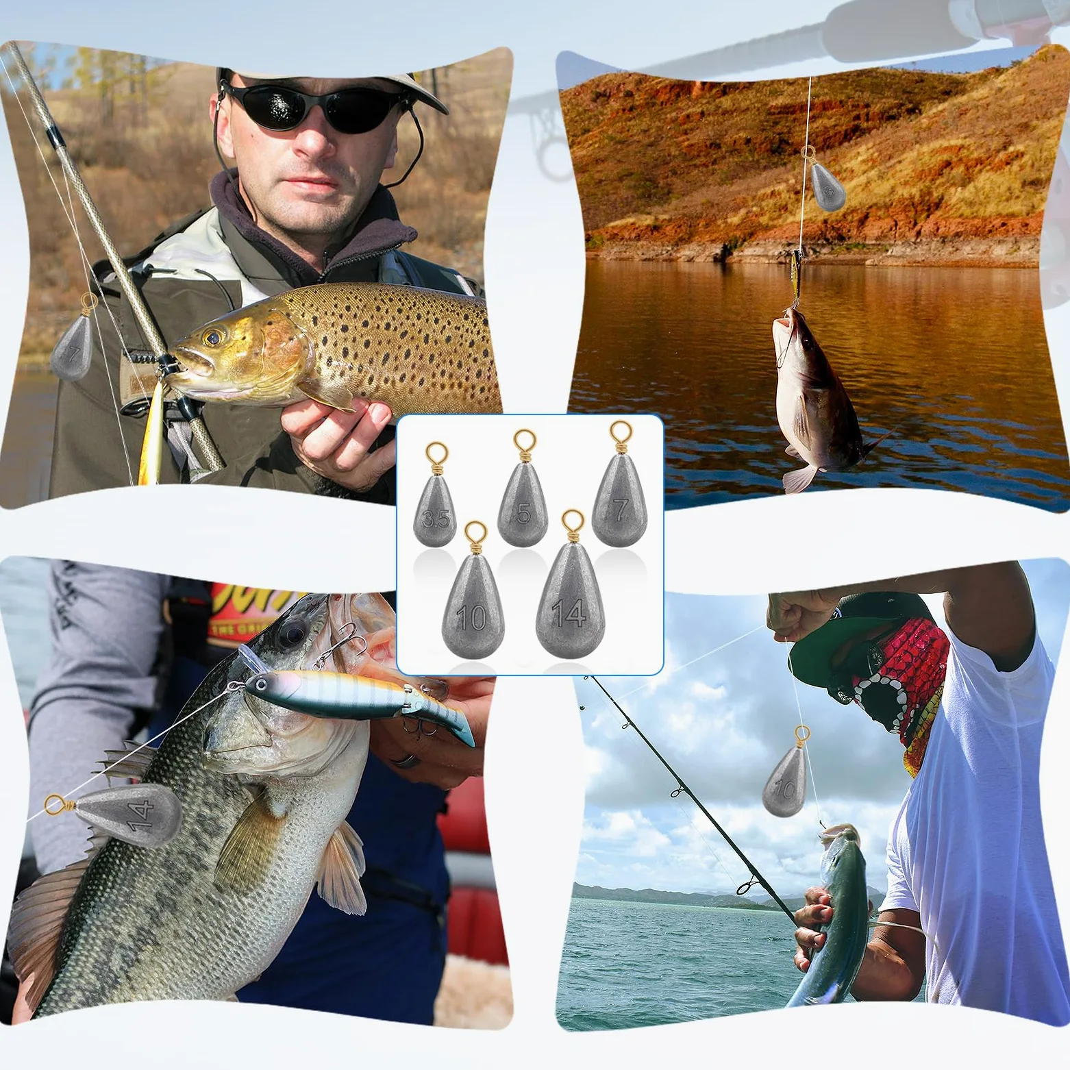 Kit de pesas de pesca, 5 tamaños, pesas de plomo para pesca de bagre, agua salada, agua dulce