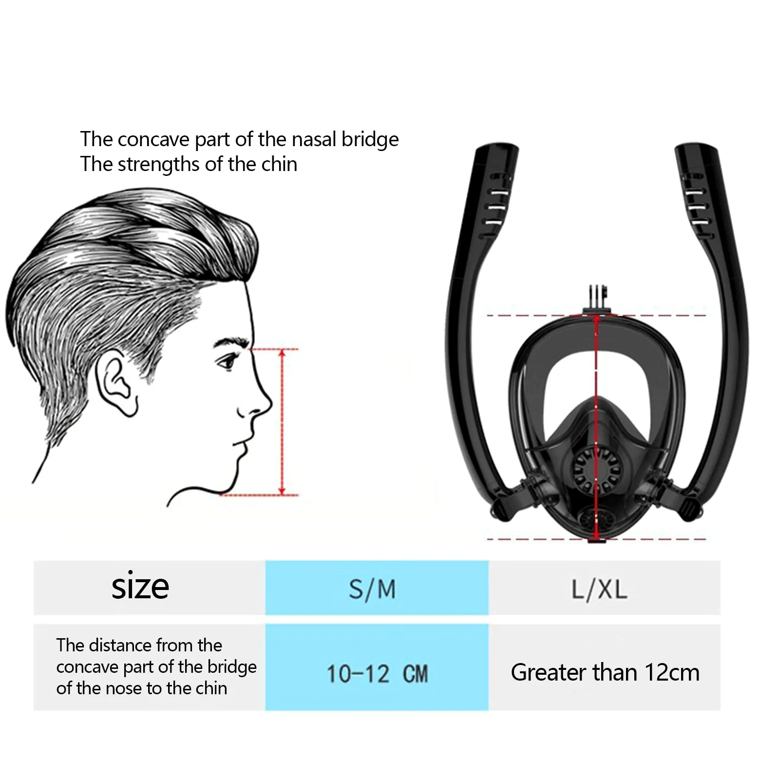 Máscara de snorkel de cara completa, panorámica de 180 °, máscara de snorkel de doble tubo con soporte de Cámara extraíble, máscara de pulmón de agua antiniebla para adultos C,L/XL