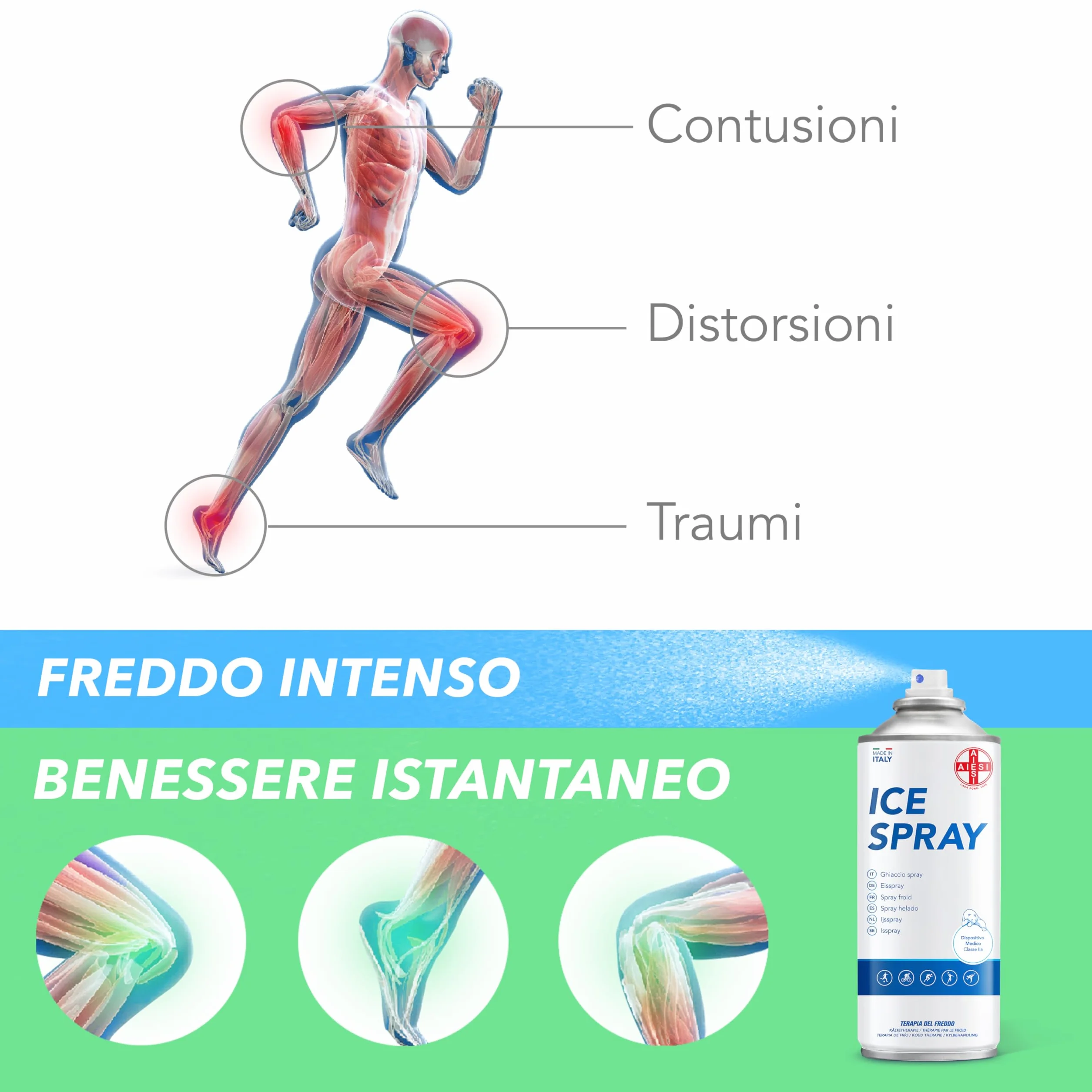 AIESI Hielo Spray instantáneo con MENTOL 400 ml ICE SPRAY Made in Italy