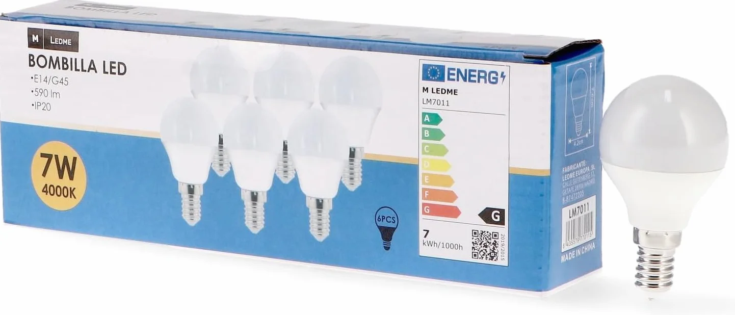 Bombilla LED E14 G45 7W 4000K 630 Lumen IP20 200° LM7607