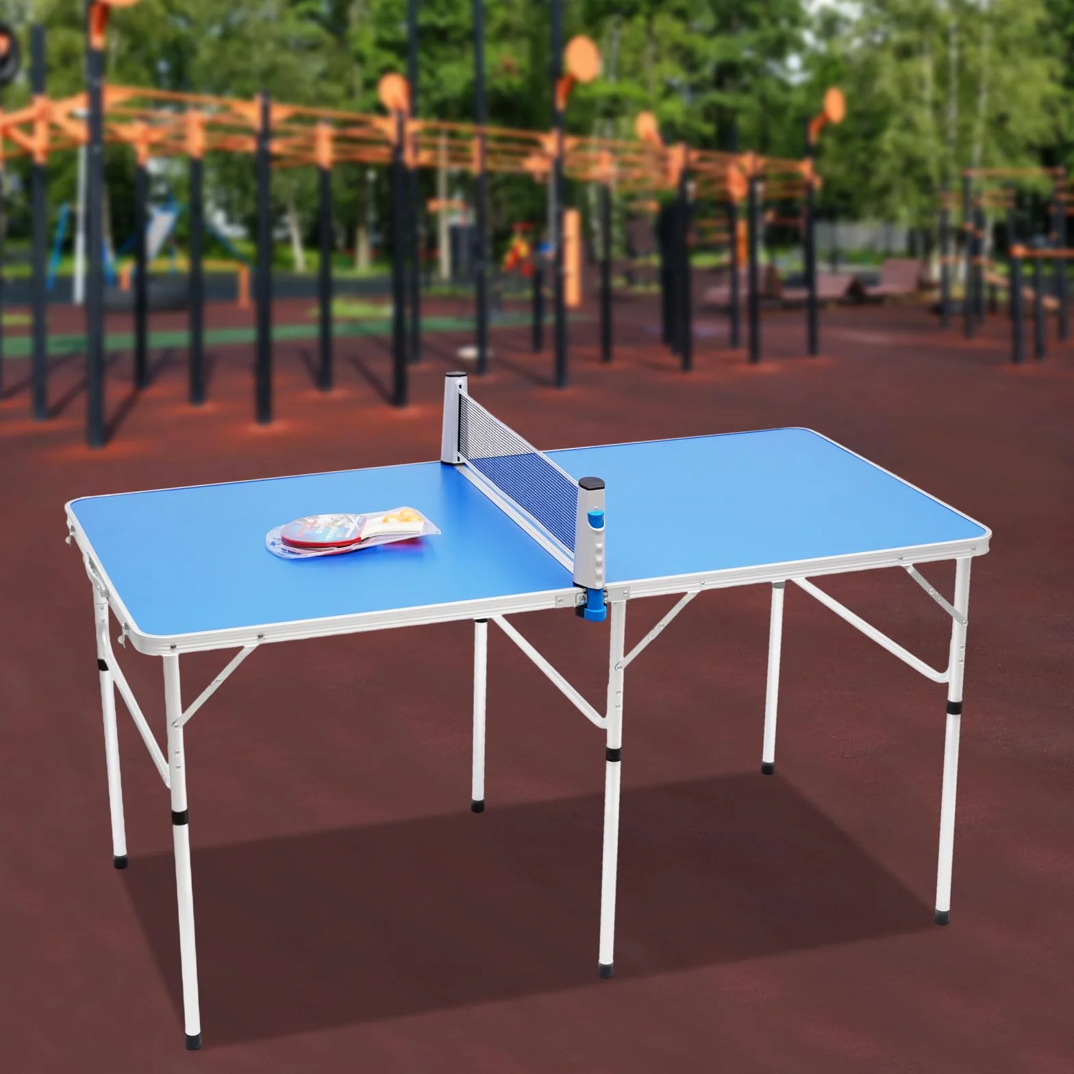 Mesa de ping pong plegable de aluminio MDF, estable y ahorra espacio, mesa de ping pong multifuncional para interior y exterior para familia, niños, camping en casa