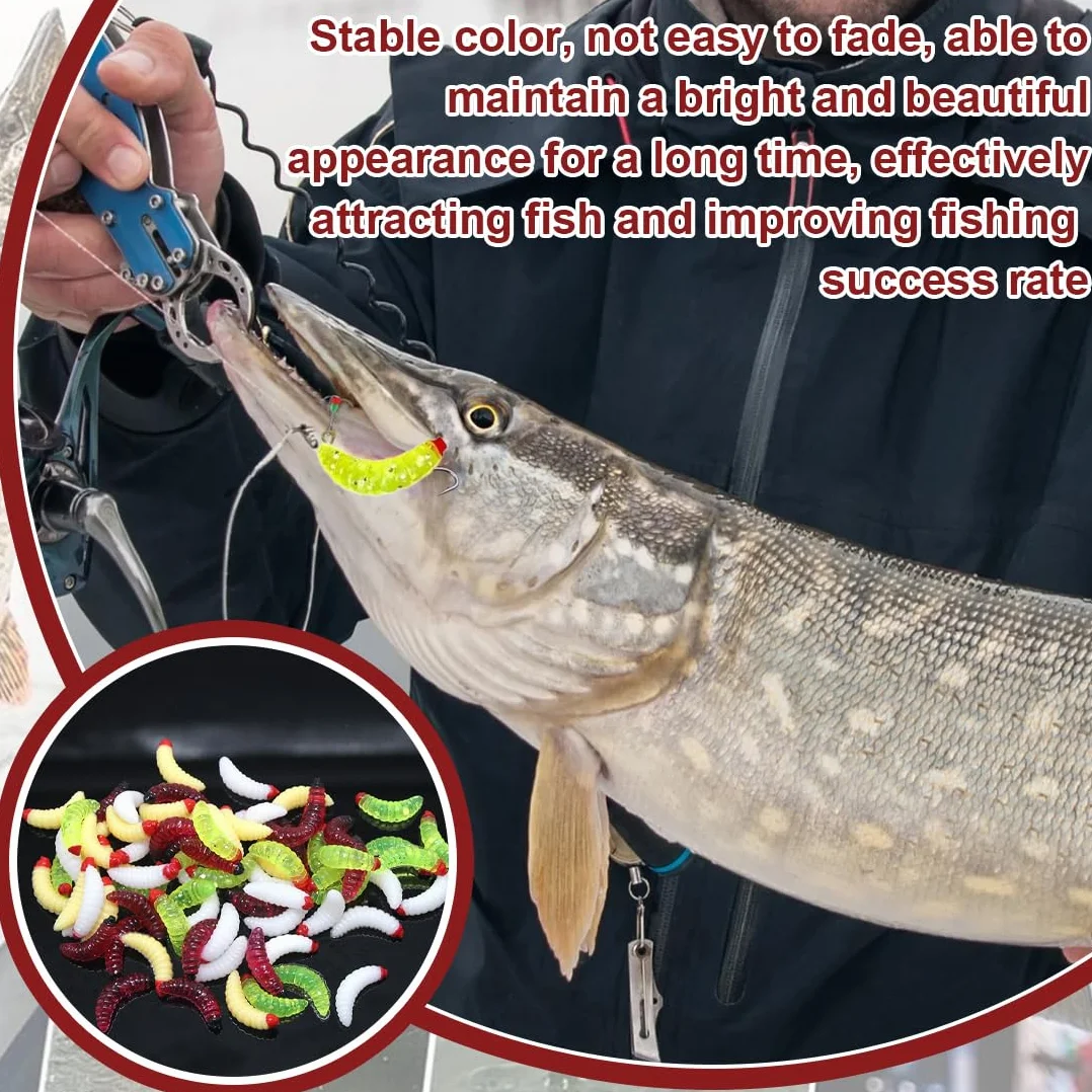 Atrayentes de pesca,50 cebos biomiméticos, 2,4 cm/0,4 g de gusanos de la harina para peces.
