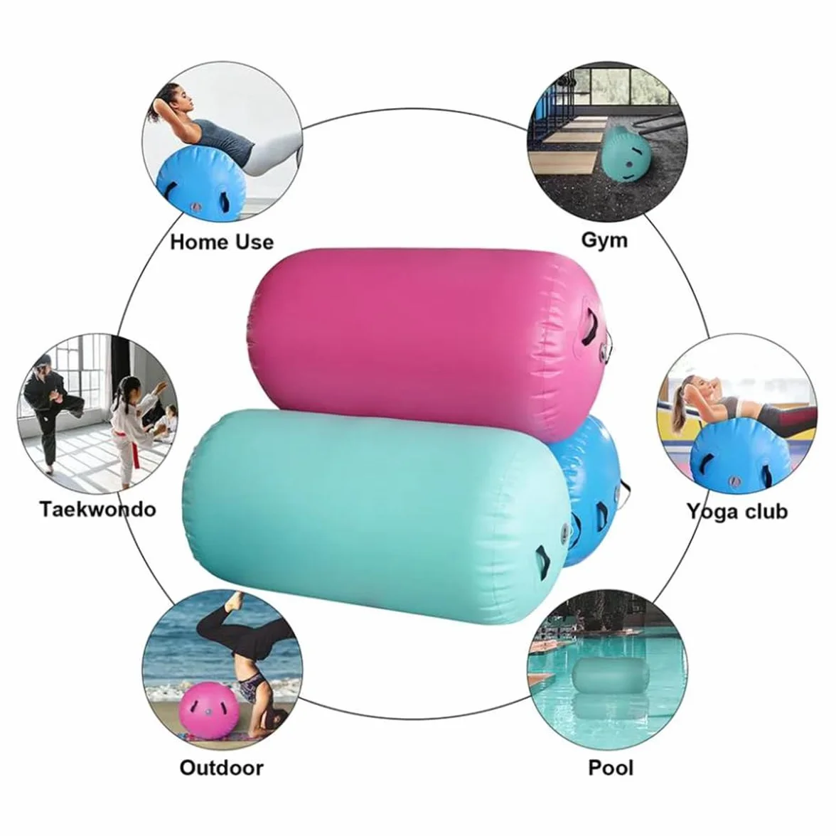 Air Roller Gymnastics Colchoneta inflable para gimnasia de 60/75/90 cm, con bomba de aire eléctrica para entrenamiento, yoga, backflip, uso doméstico