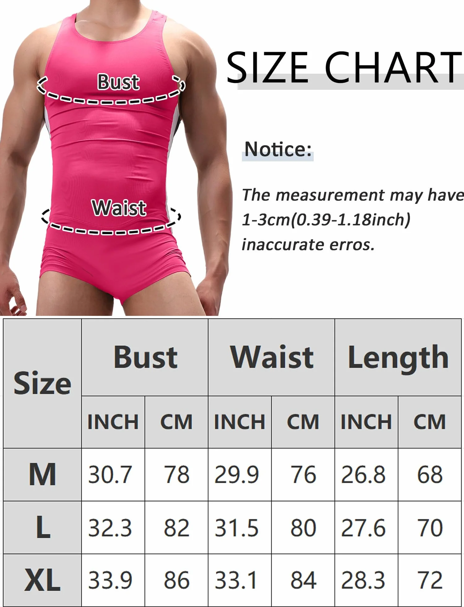 Body sin mangas para hombre M-XL Leotardo Gimnasia Danza
