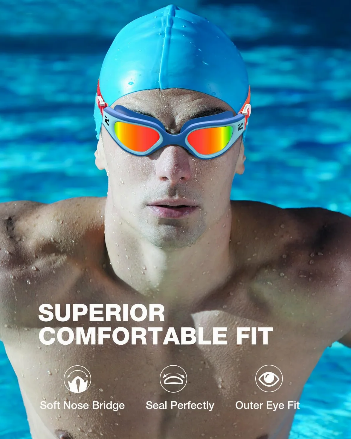 ZIONOR G1 Lite - Gafas de natación polarizadas con 3 pares de tapones para los oídos, protección UV antivaho, gafas de natación para adultos, hombres, mujeres y jóvenes
