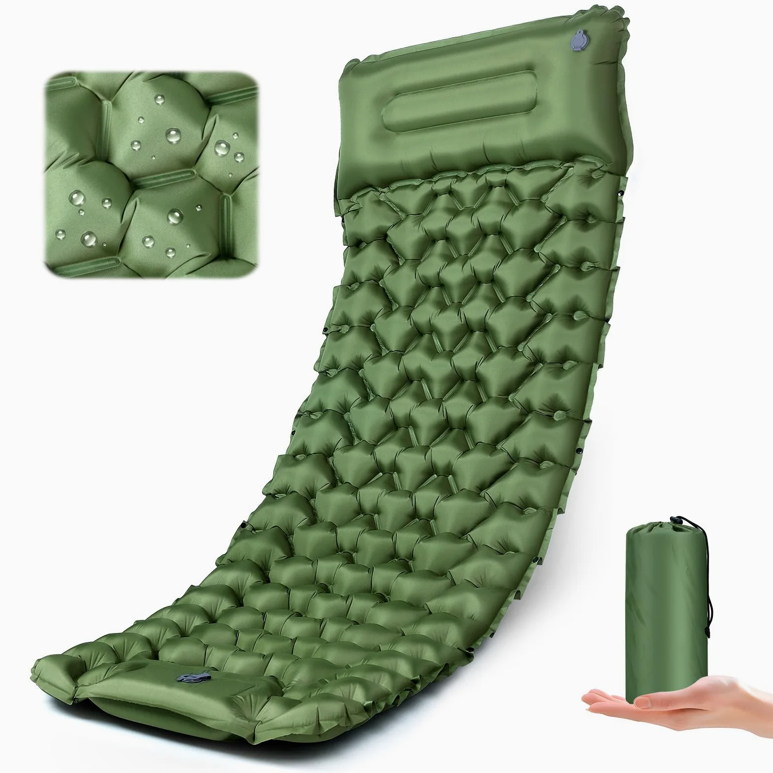 Colchoneta inflable ultraligera para dormir para camping, almohadilla de dormir autoinflable con bomba de pie integrada, colchón de aire duradero e impermeable para aventuras de camping y