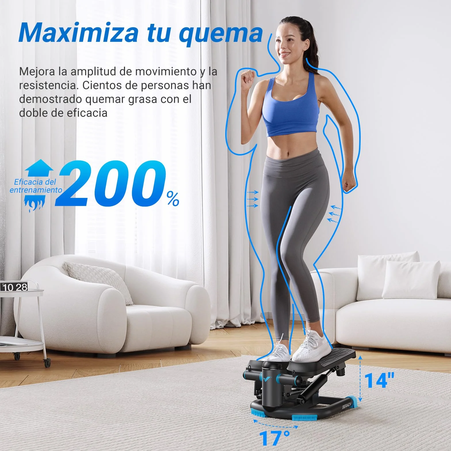 MERACH Mini Stepper Fitness Apartment,Stepper 2 en 1 para Casa,Silent Swing 150 kg con Pantalla LCD y Bandas de Resistencia,para Entrenamiento de Piernas,Brazos y Glúteos