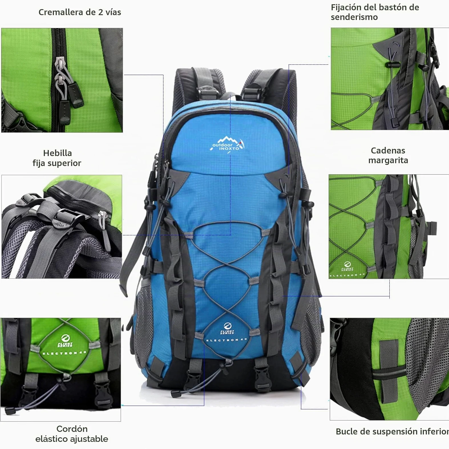 40L Mochila de Senderismo Mochila de Viaje Impermeable de Gran Capacidad Mochila de Trekking con Funda para Lluvia para Hombres Mujeres
