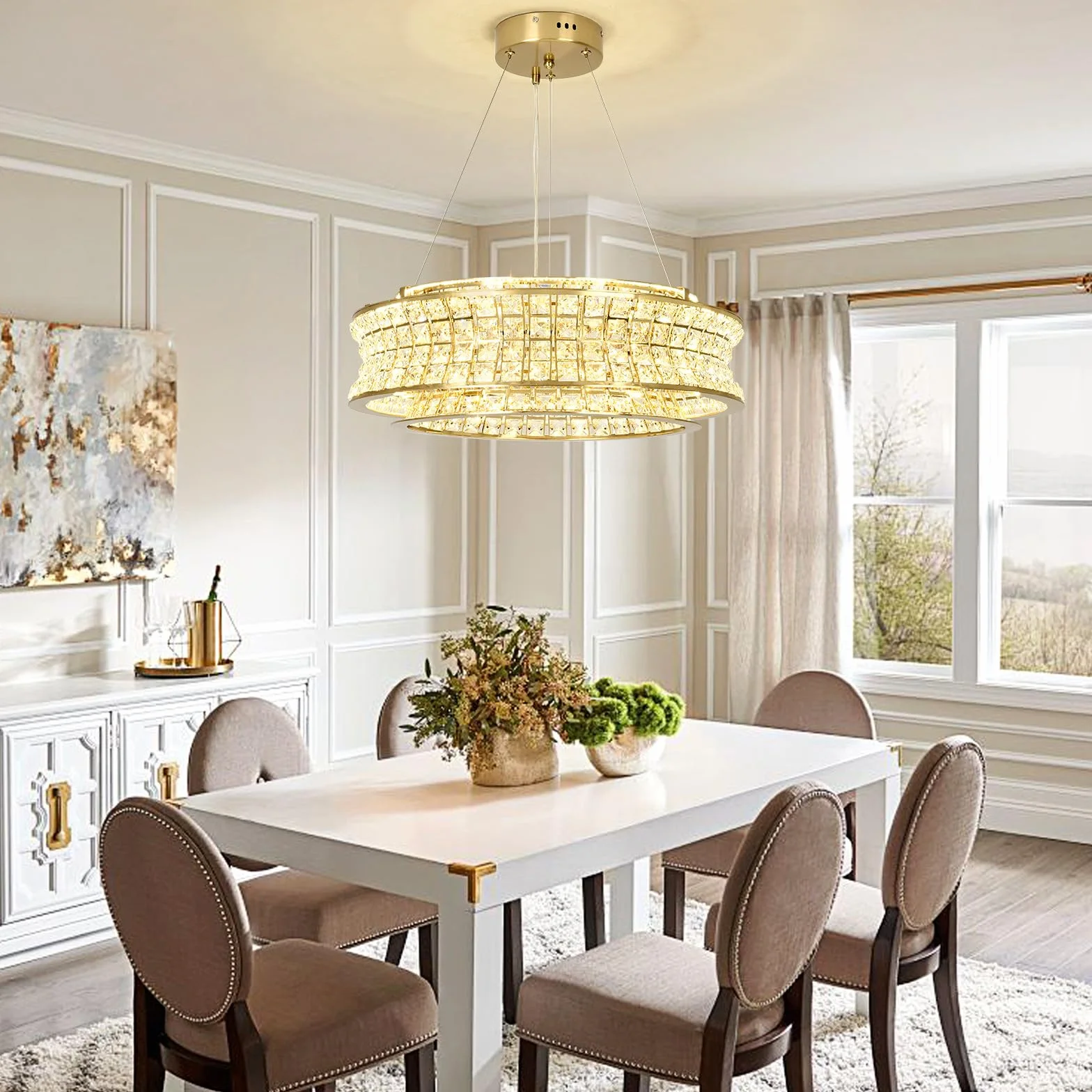 Lámpara de araña moderna de cristal dorado LED 50 cm ajustable para vestíbulos