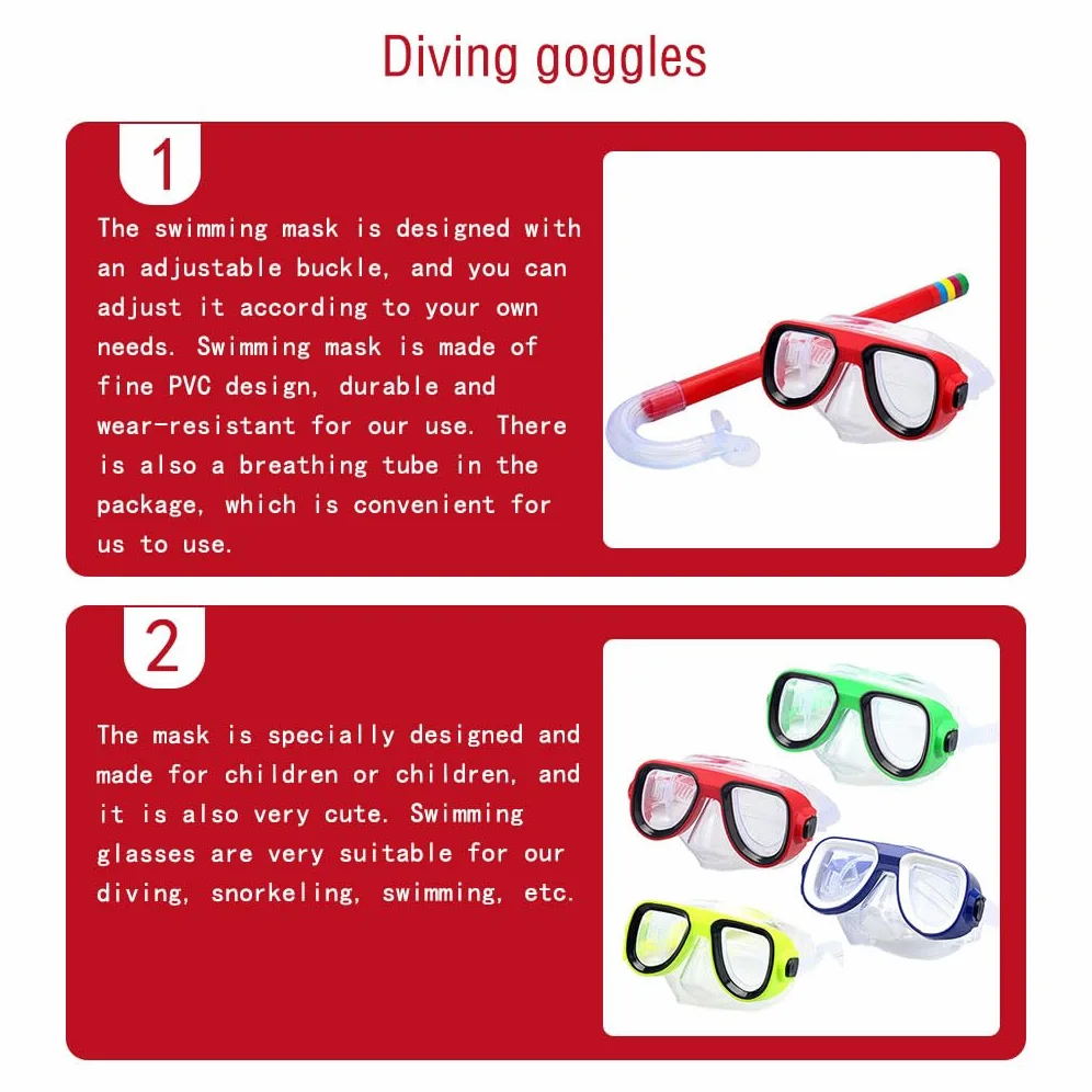 Juego de 5 protectores faciales de plástico para niños, deportes al aire libre, deportes acuáticos, buceo, piscina, gafas de protección facial con tubo de respiración, color rojo