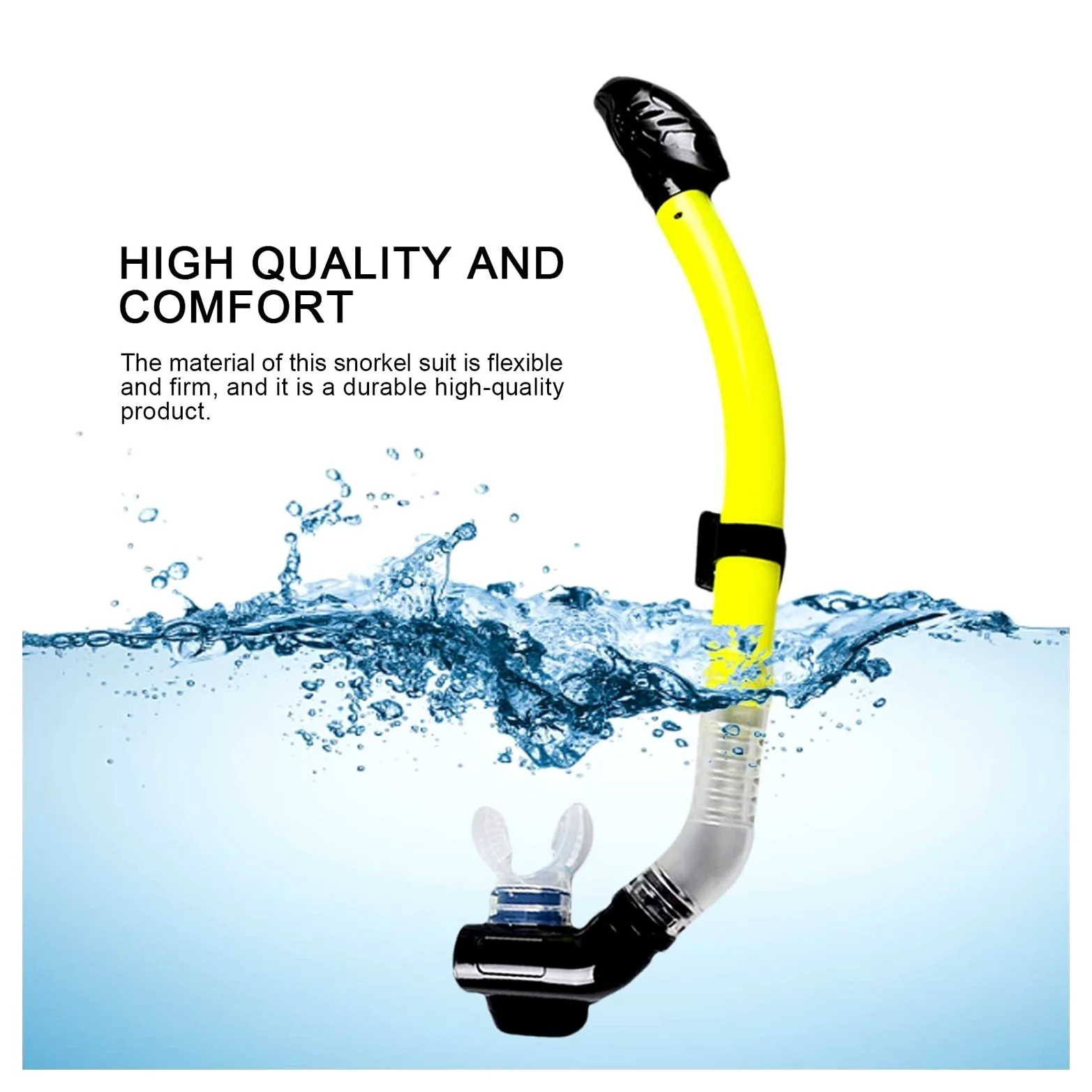 Juego de Snorkel Amarillo con Marco de Vidrio Templado y Gafas de Buceo para Adultos, Experiencia de Snorkel en seco con Aletas largas (Azul S Talla única)