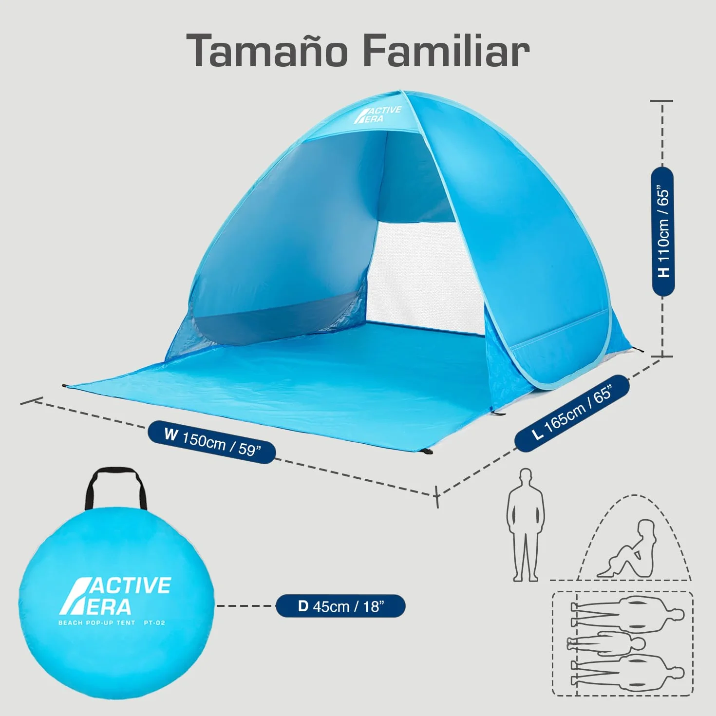 Active Era Tienda de Playa Carpa Plegable 2 Personas FPS 50+ Protección Solar UV - Incluye Bolsa de Viaje & Piquetas para Tienda - Tienda Playa Bebe