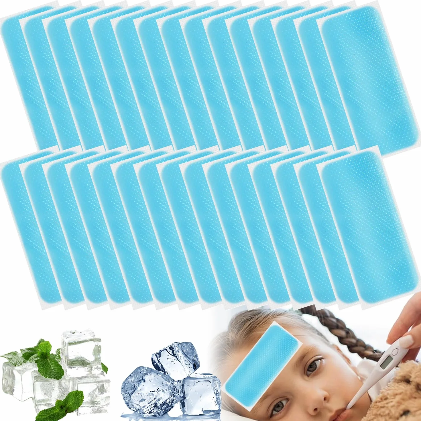Parches Refrescantes para la Fiebre para Niños, Tiras para la Frente, Almohadillas de Gel Refrescante