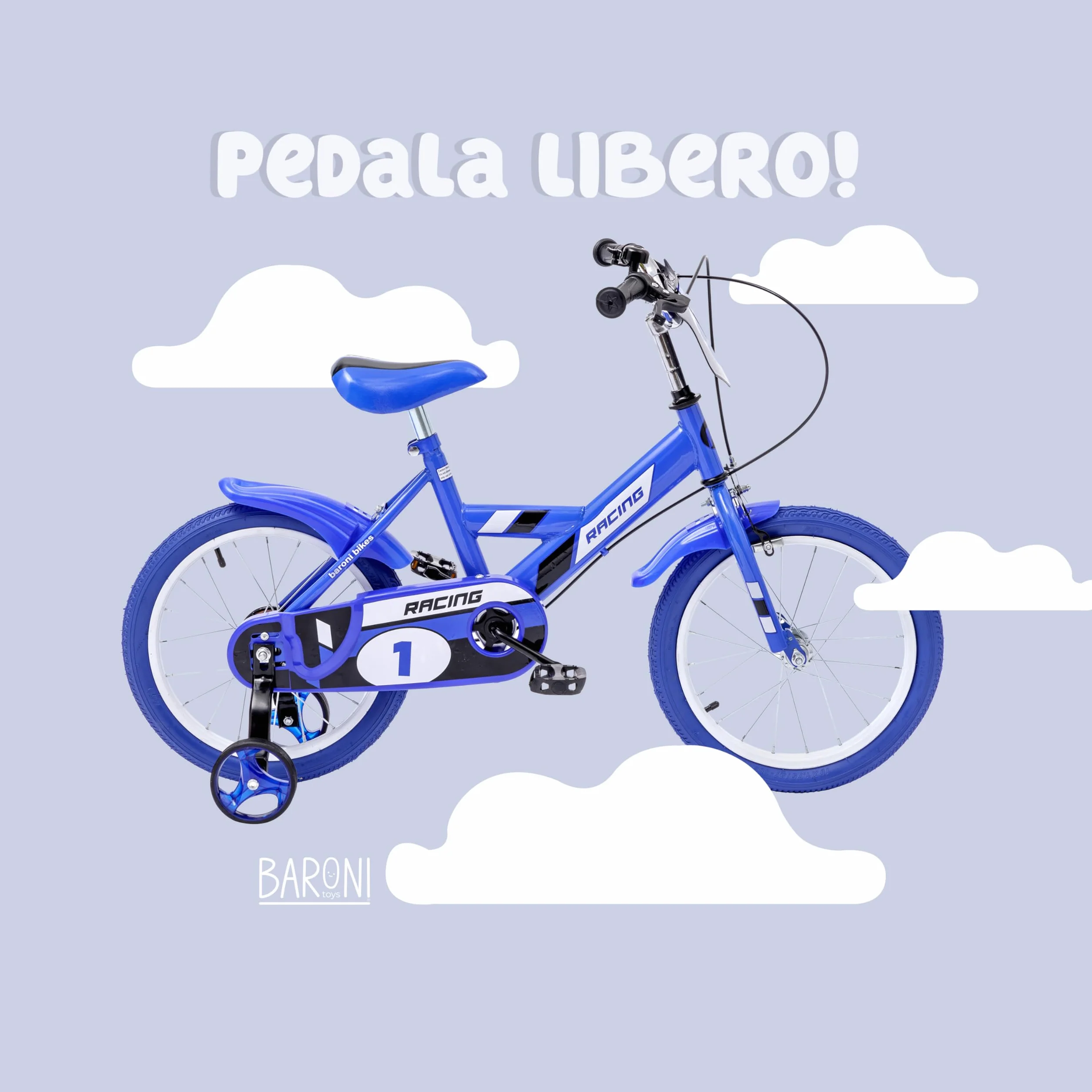 Baroni Toys Bicicleta Azul para Niños con Ruedas Incluidas, Bicicleta Deportiva de Acero para Niños, Bicicleta con Ruedas para Niños, Bicicleta para Niños de 4 a 7 Años